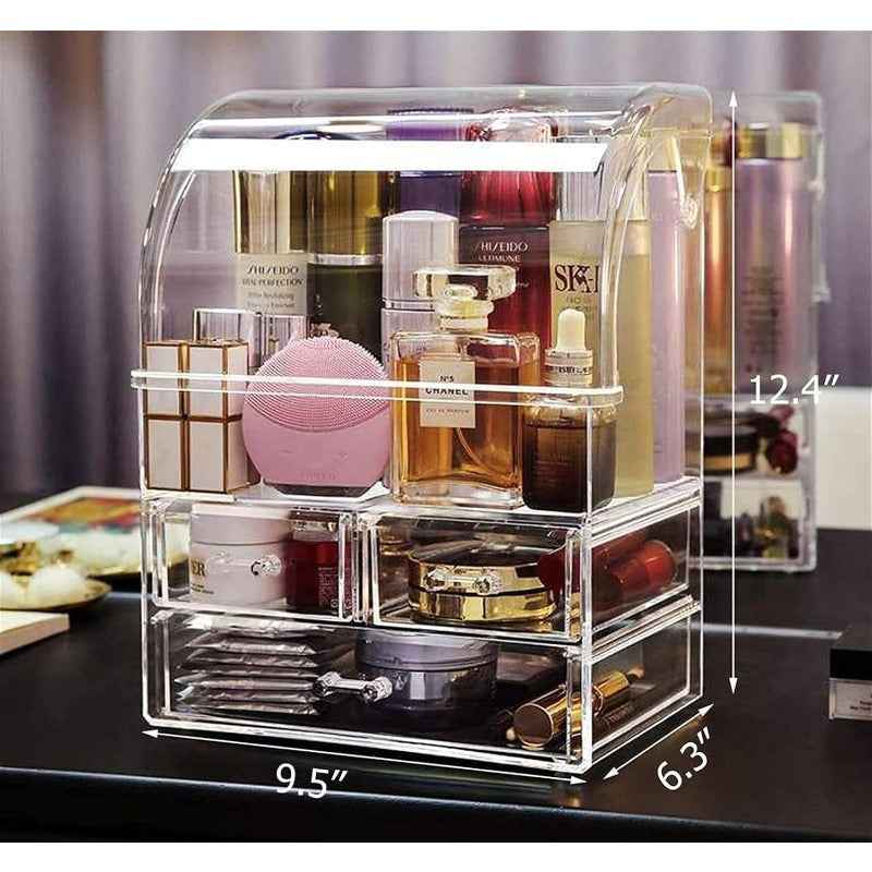 Luxury Cosmetics Makeup Storage Organizer - Waterproof, Dustproof, Large Capacity - Translucent Black - Display Case with Drawers - For Dresser, Vanity, Desktop, Perfect for Makeup, Brushes, Jewelry & More