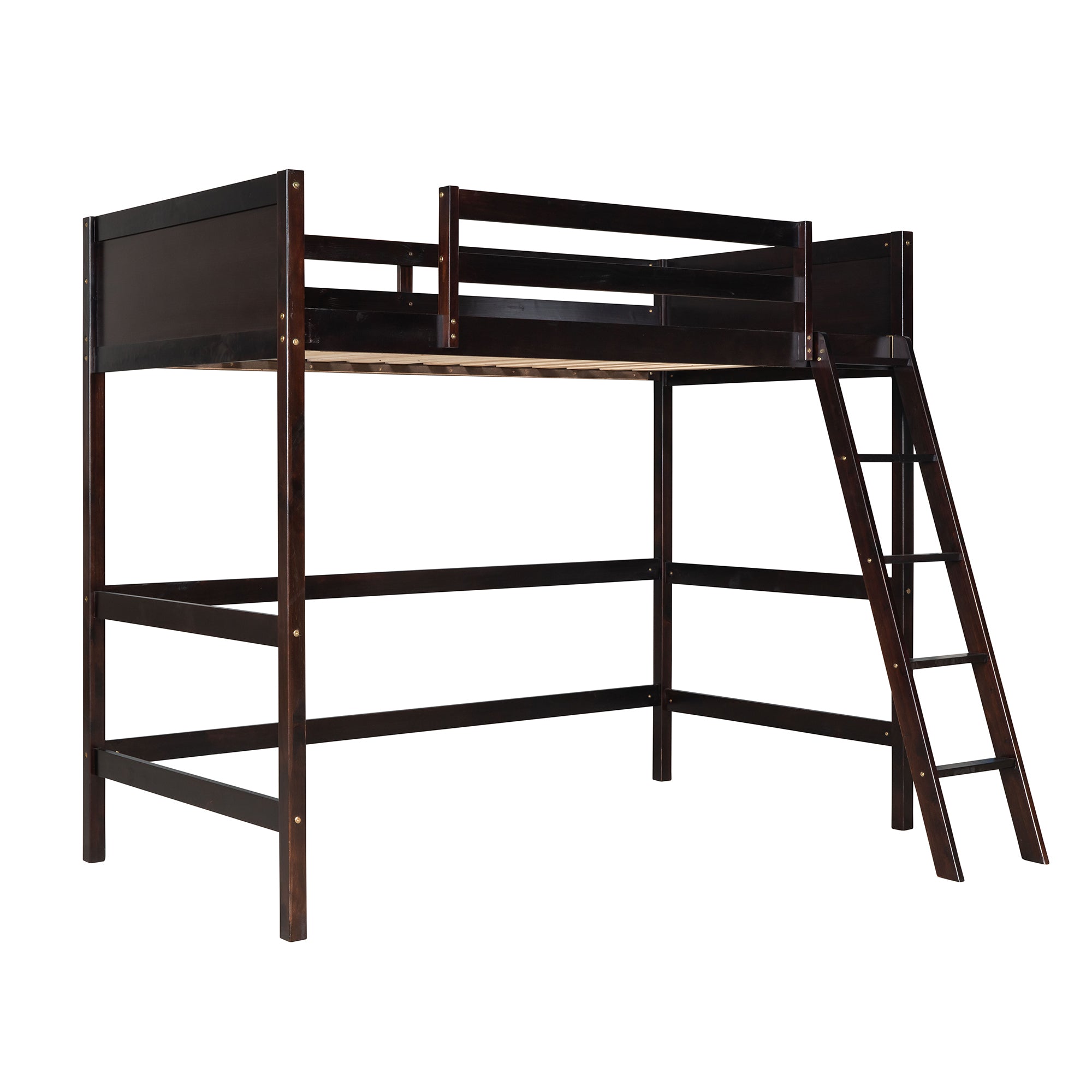 Solid Wood Twin Size Loft Bed with Ladder(Espresso)(OLD SKU: WF191903AAP)