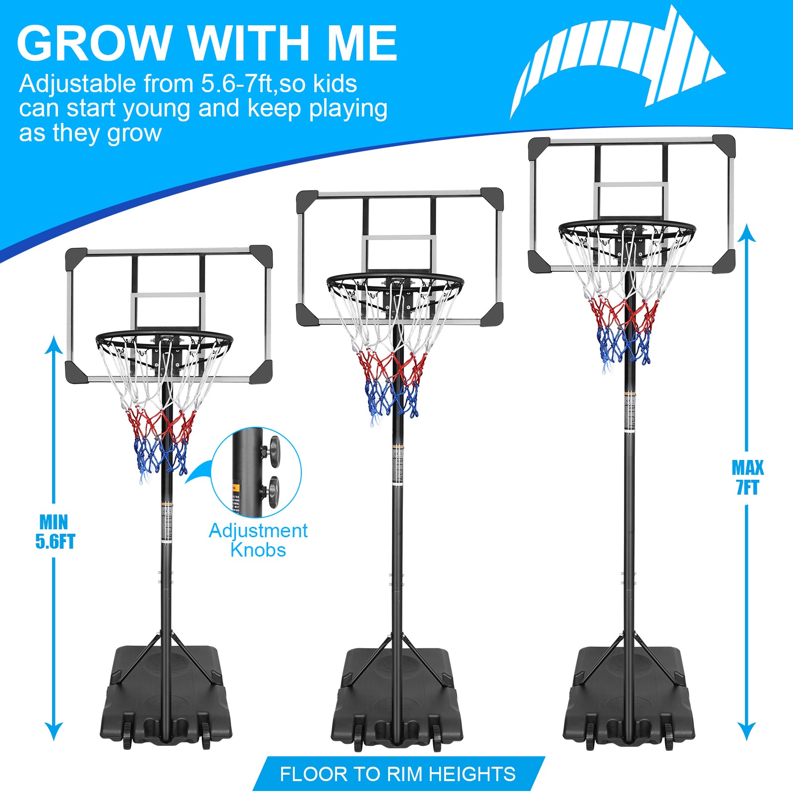 Basketball Goal Portable Basketball Hoop Indoor Outdoor Basketball Stand 5.6-7ft Adjustable 28in Backboard with Wheels