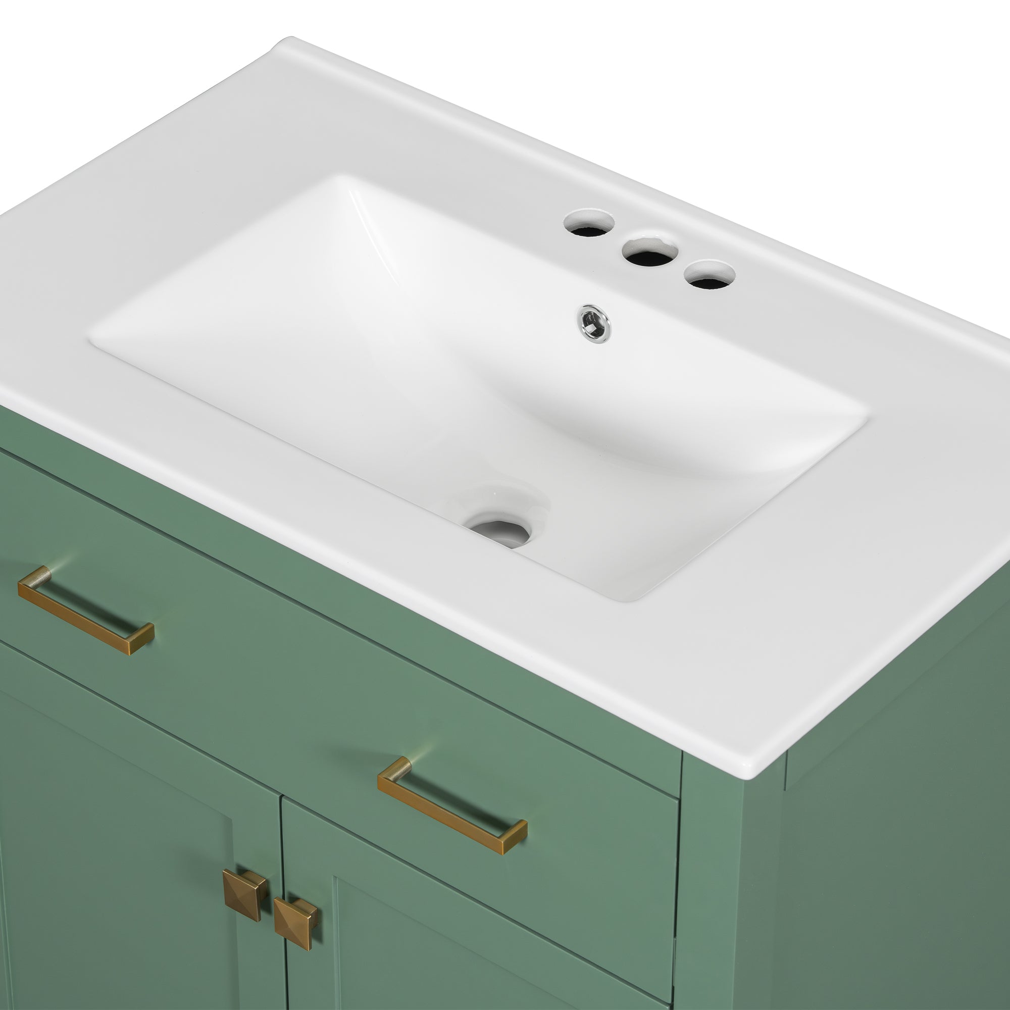 30-inch Bathroom Vanity with Ceramic Sink, Modern Green Single Bathroom Cabinet with 2 Doors and a Shelf, Soft Close Doors