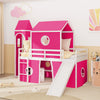 Twin Size Loft  Bed with Slide Pink Tent and Tower - Pink (OLD SKU:WF298769AAH)