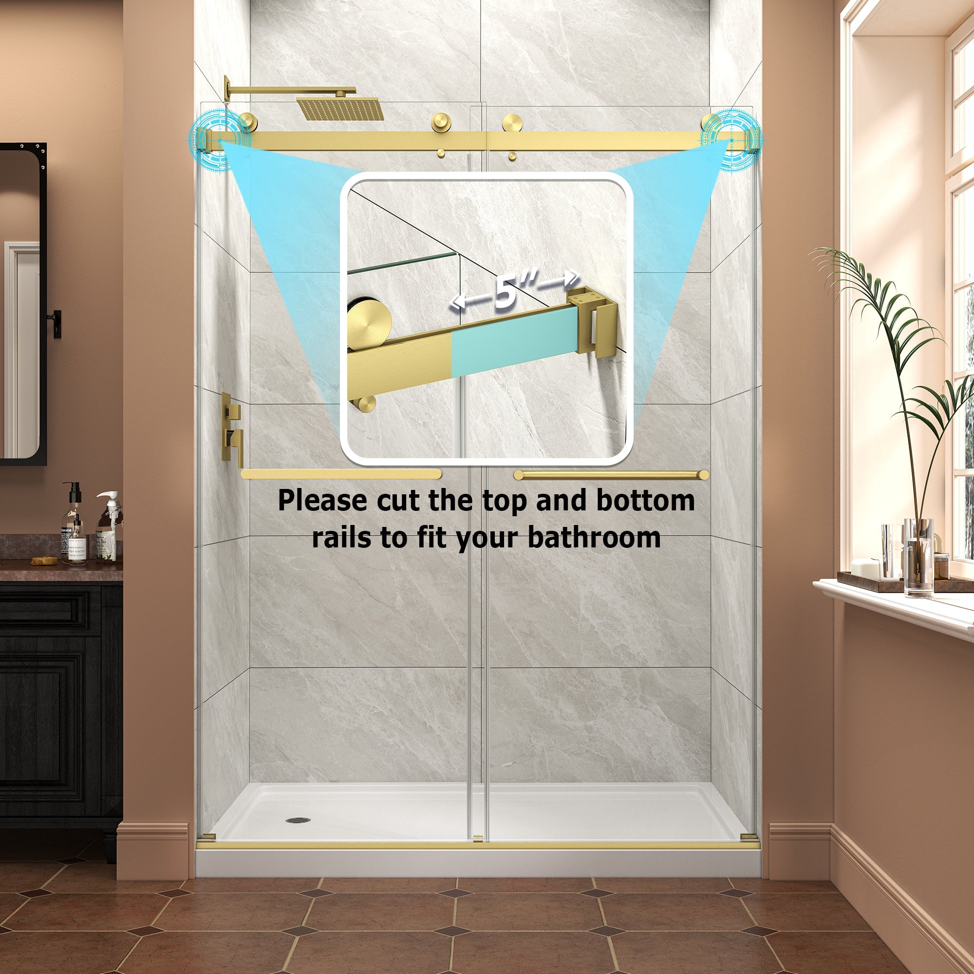 55-60 x 76 in reversible bypass shower door width and height diagram