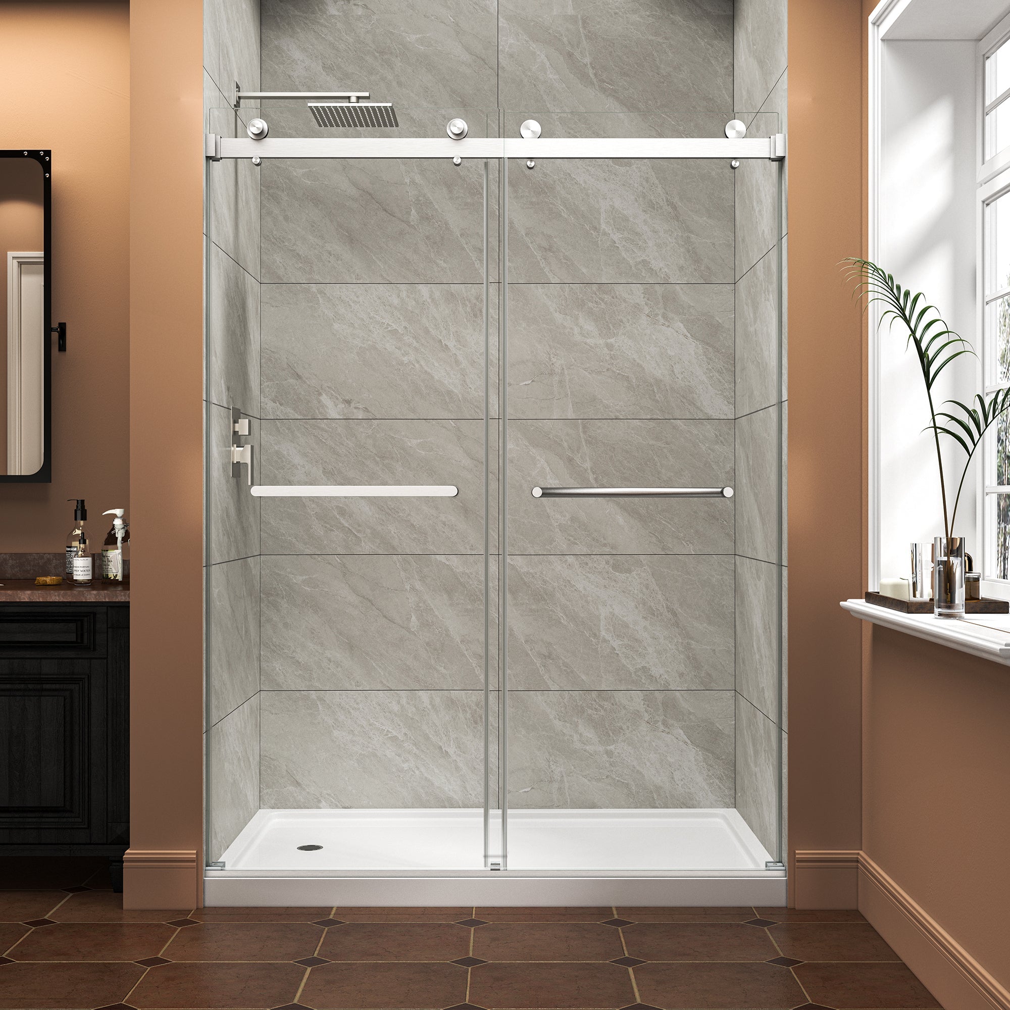 55-60 x 76 in reversible bypass shower door installation hardware
