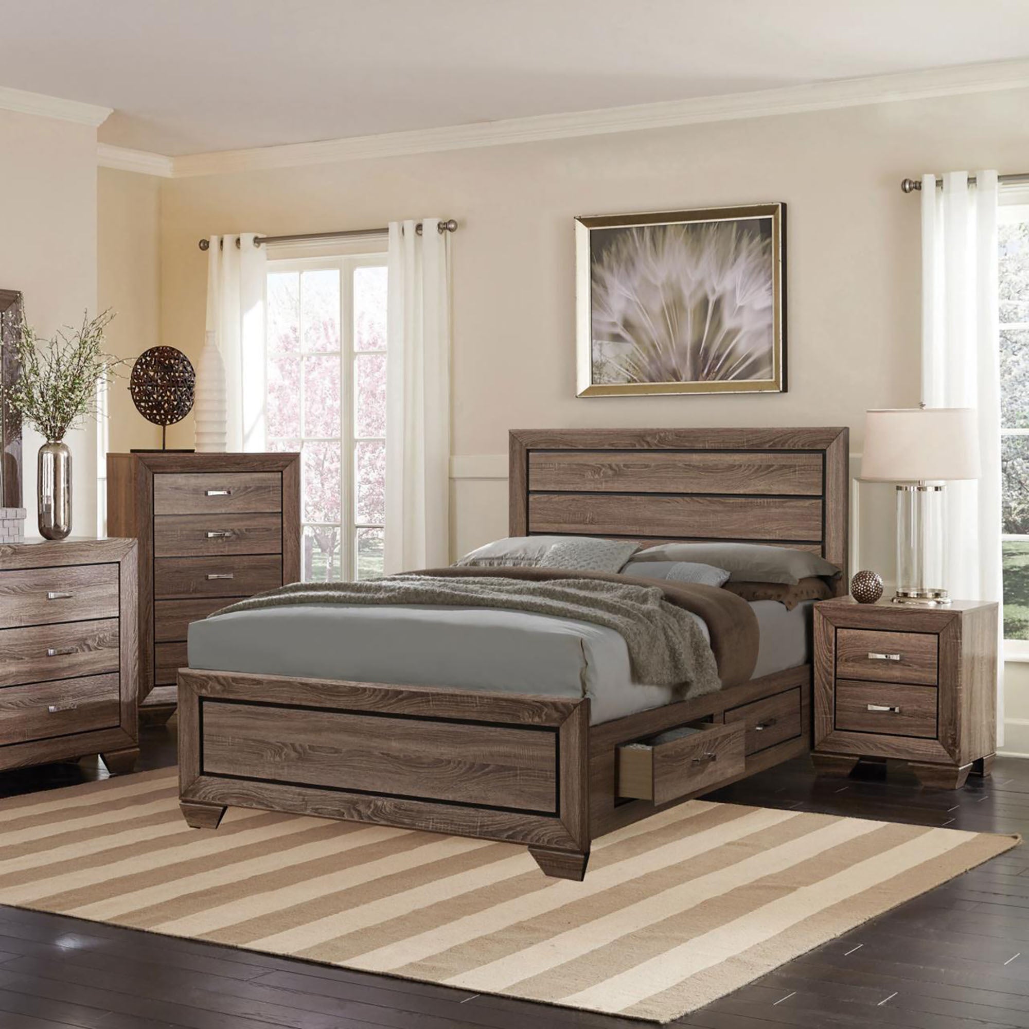 Washed Taupe Queen Storage Bed