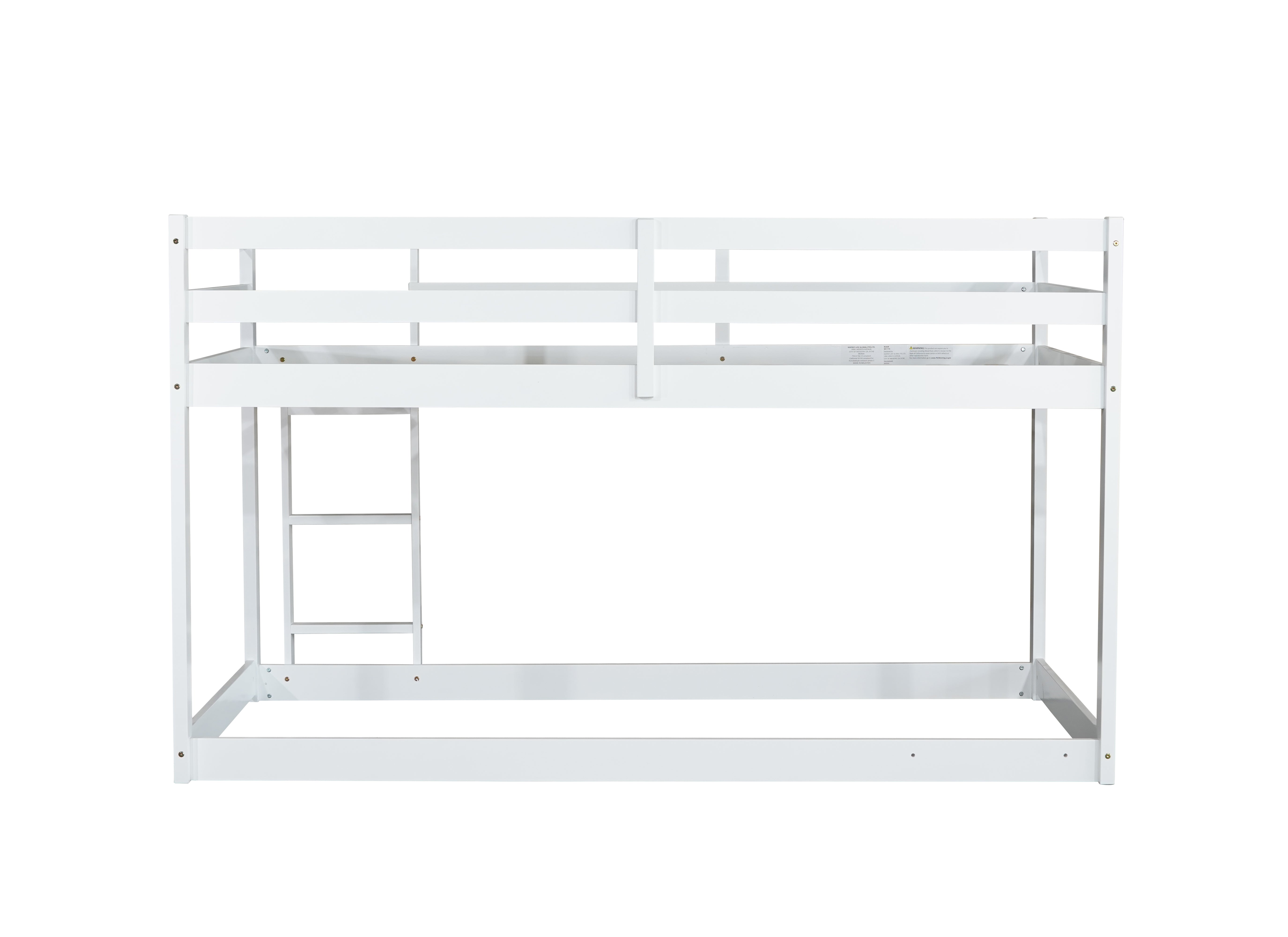 Twin over Twin white bunk bed strengthened slat platform detail