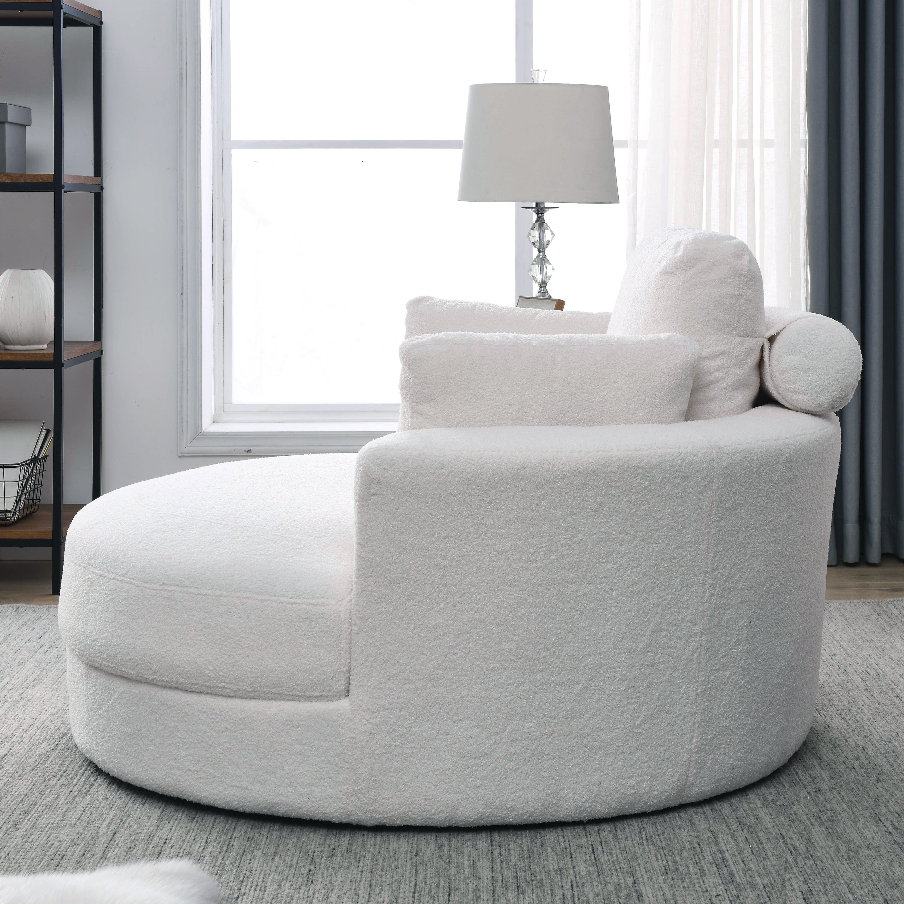 [Video] Welike Swivel Accent Barrel Modern Sofa Lounge Club Big Round Chair with Storage Ottoman Linen Fabric for Living Room Hotel with Pillows,Teddy White (Ivory)