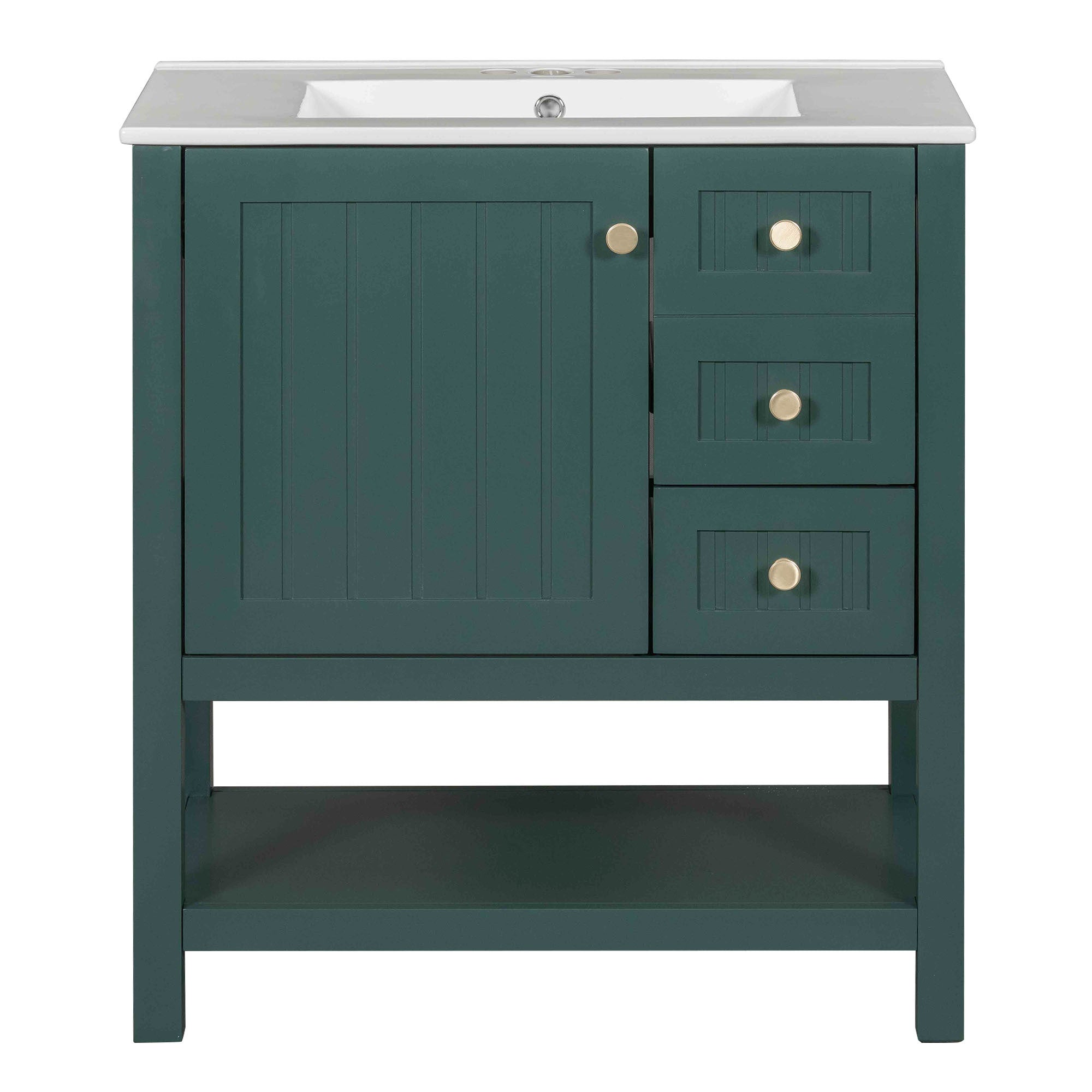 30inch Transitional Style Bathroom Vanity Cabinet Combo with Ceramic Sink