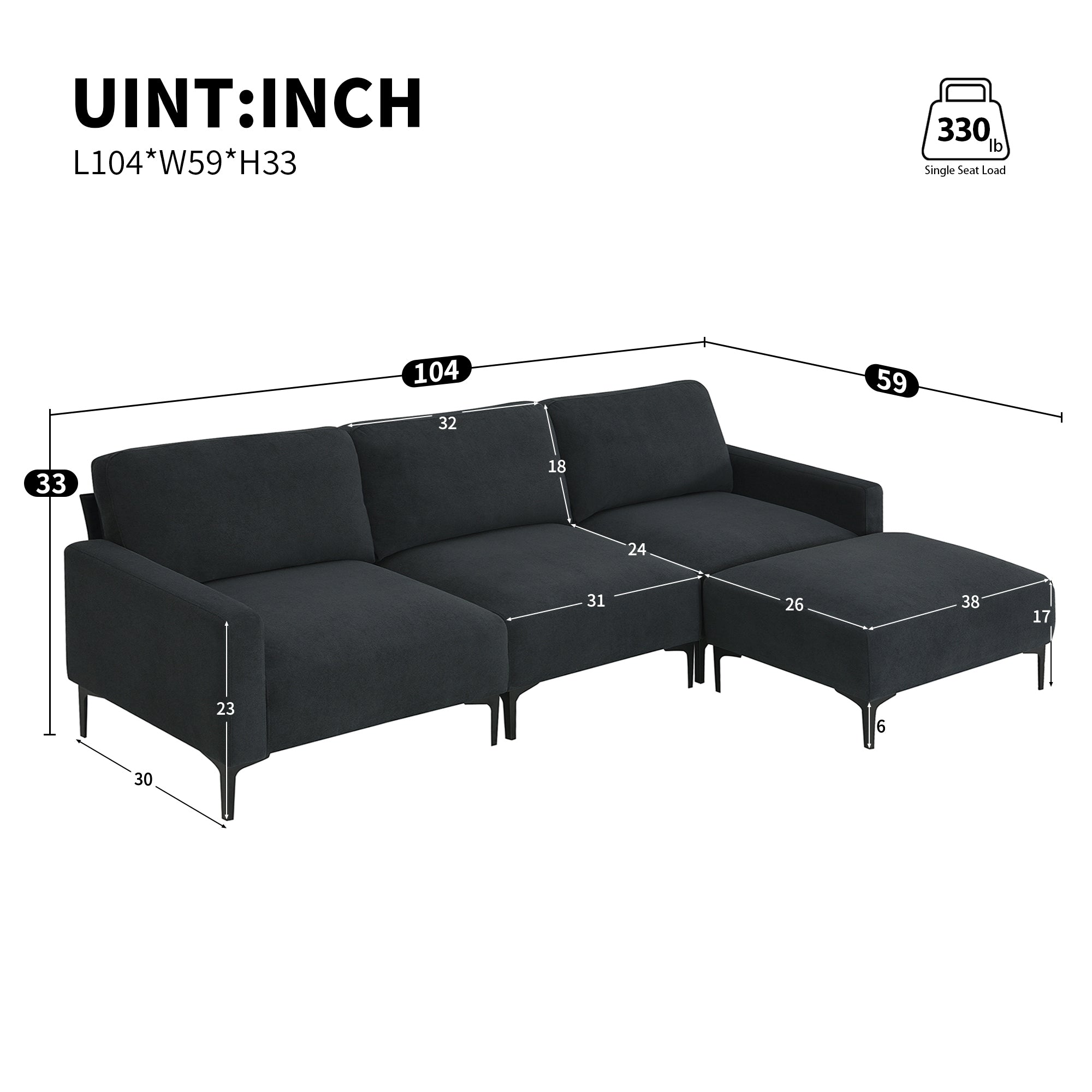 [VIDEO provided] [New] 103.5*59" Modern L-shaped Sectional Sofa, 4-seat Velvet Fabric Couch Set with Convertible Ottoman,Freely Combinable Sofa for Living Room, Apartment, Office,Apartment,2 Colors