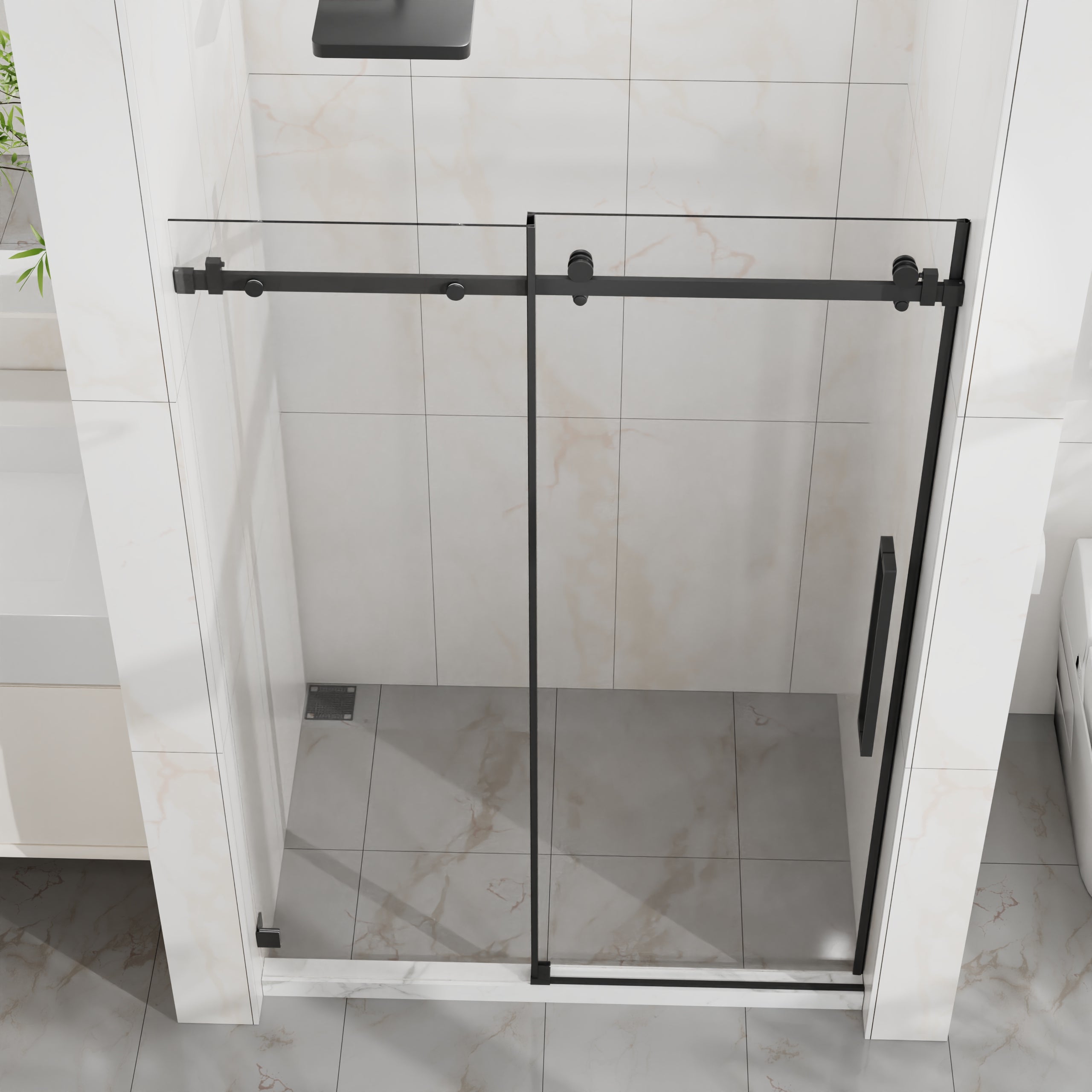 48 x 72 in Frameless Sliding Shower Door - 48 x 72 in / Matte Black view 2