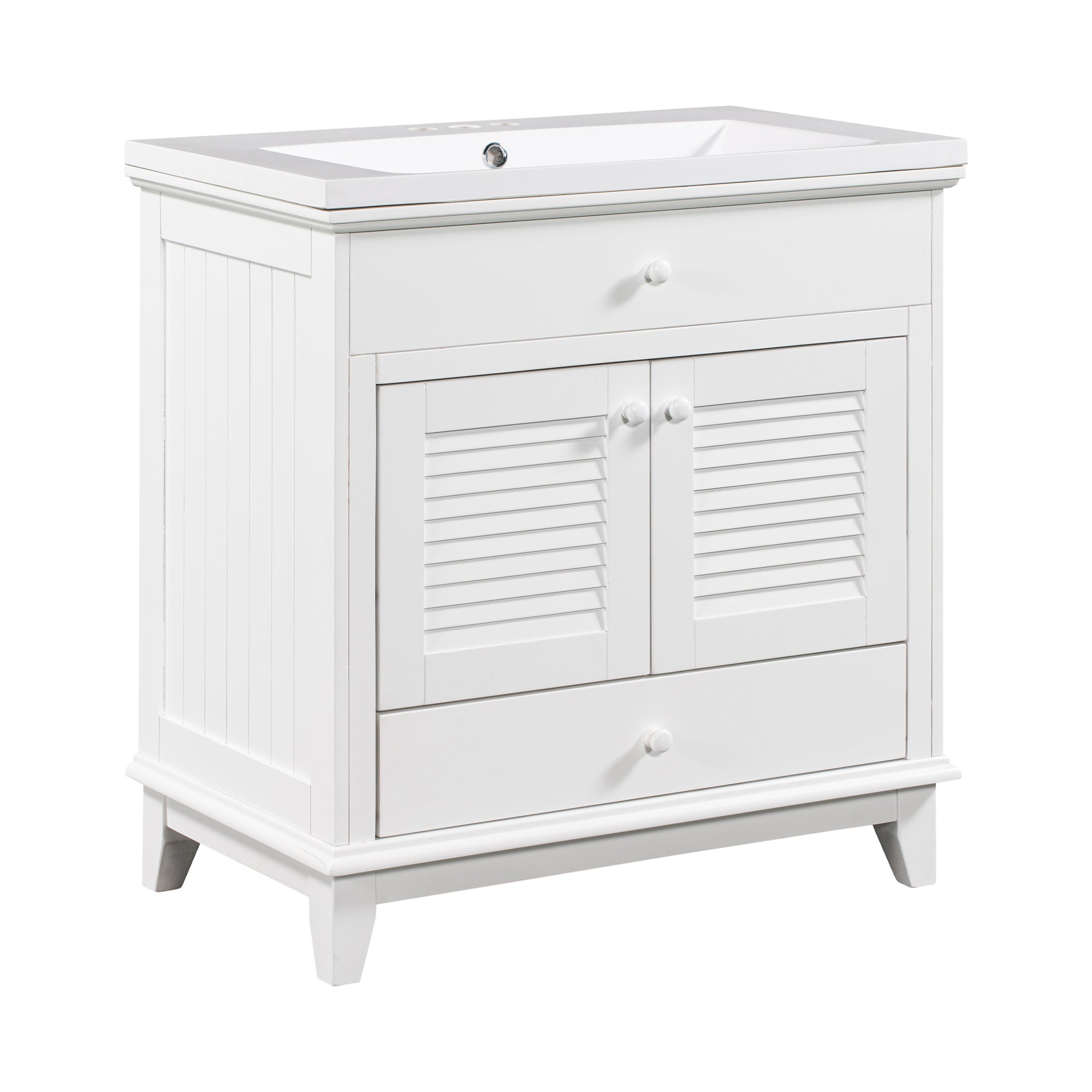 30" Bathroom Vanity with Sink, Bathroom Cabinet with Two Doors and One Drawer, White (OLD SKU: JL000005AAK-1)