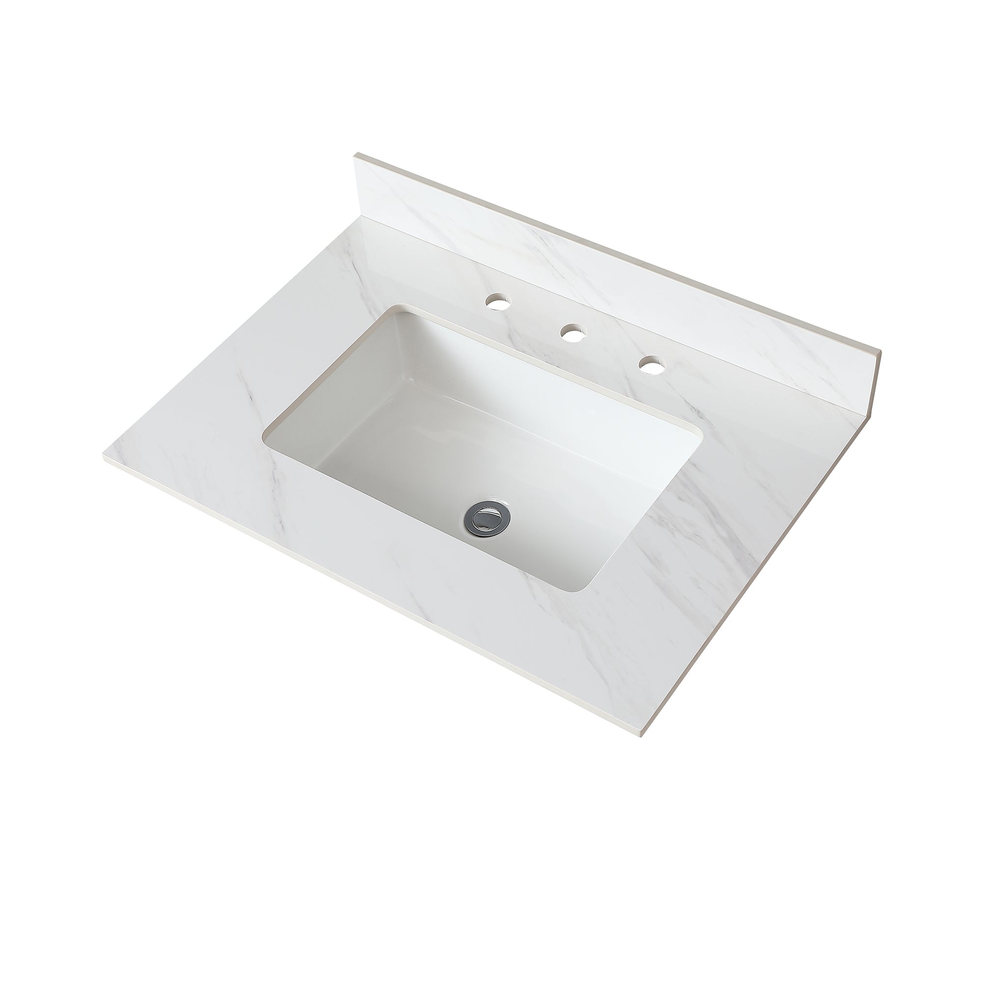 31 Inch Marble Vanity Top, White Vanity Top with Pre-drilled Faucet Holes, Bathroom Vanity Top with Undermount Rectangular Middle Sink and 4" Height Backsplash,  Bianco Carrara Venato