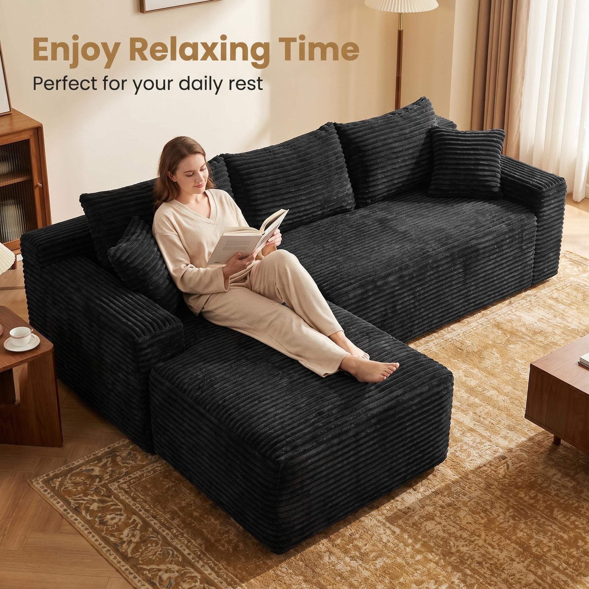 Cloud modular sectional sofa 94.5 inch with L-shape chaise, angled view