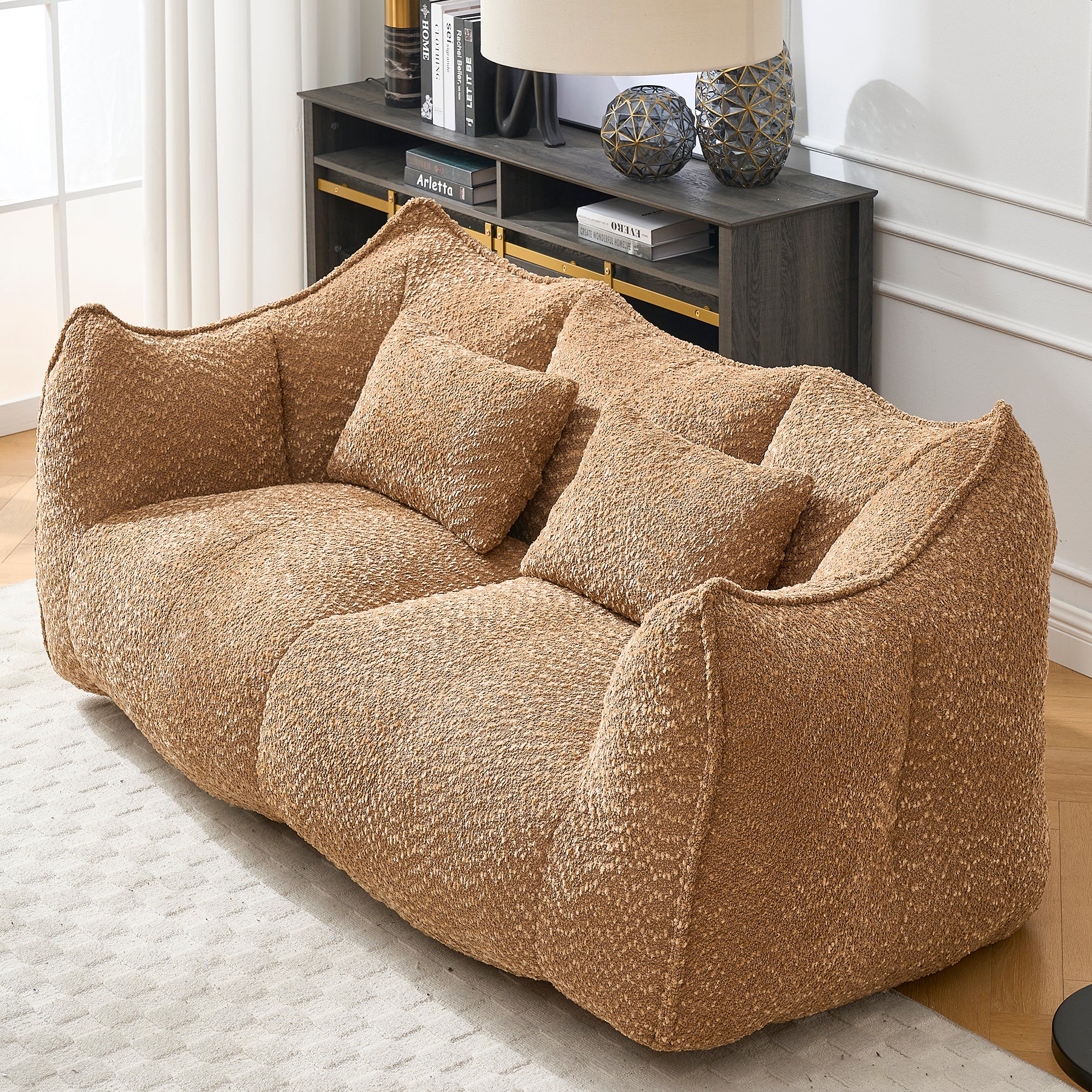 Two-seat foam beanbag recliner sofa, lounging detail