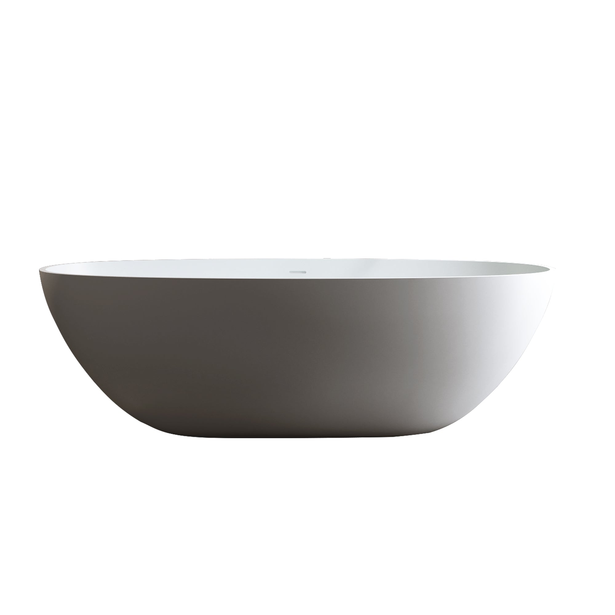 59'' Solid Surface Matte Tub, Solid Surface Soaking Tub, Stone Resin Freestanding Bathtub, Thick Edge Stand Alone Tubs with Overflow, Pop-up Drain, Matte White (Oval)