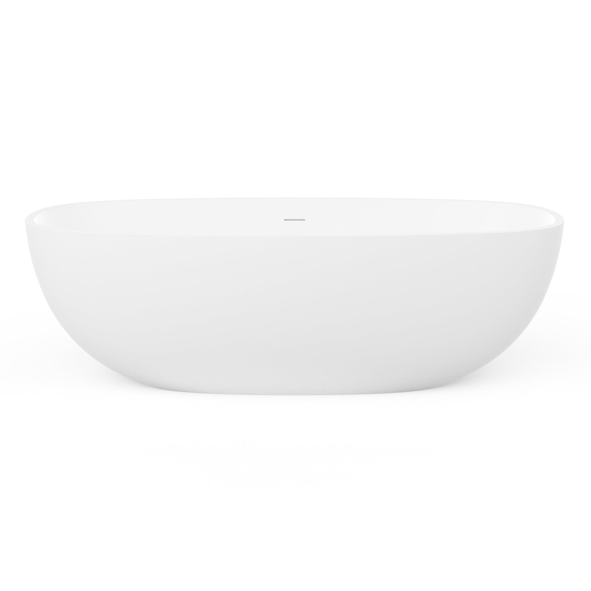 71 inch solid surface freestanding soaking bathtub, white, end profile view