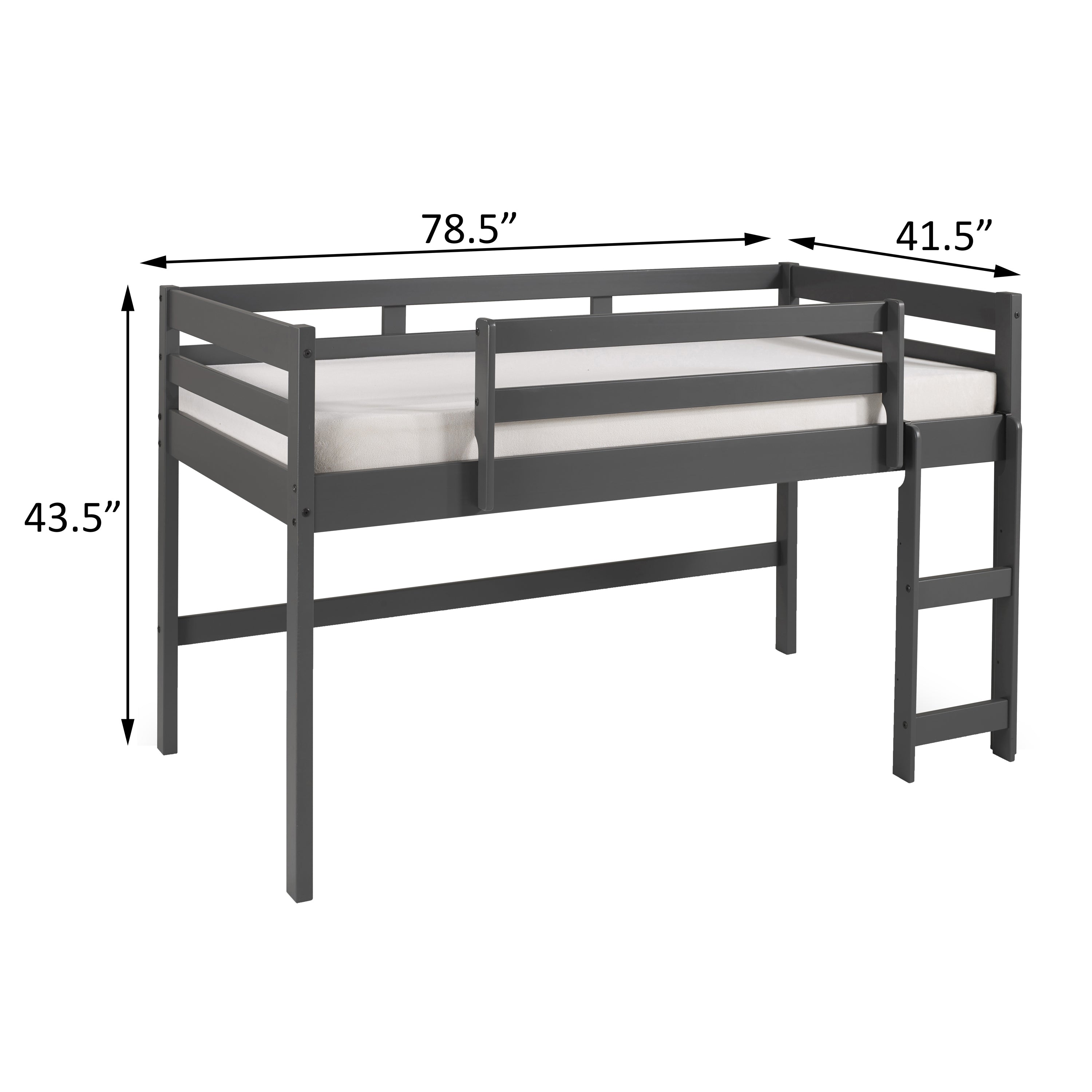 Grey Twin Loft Bed with Reversible Ladder