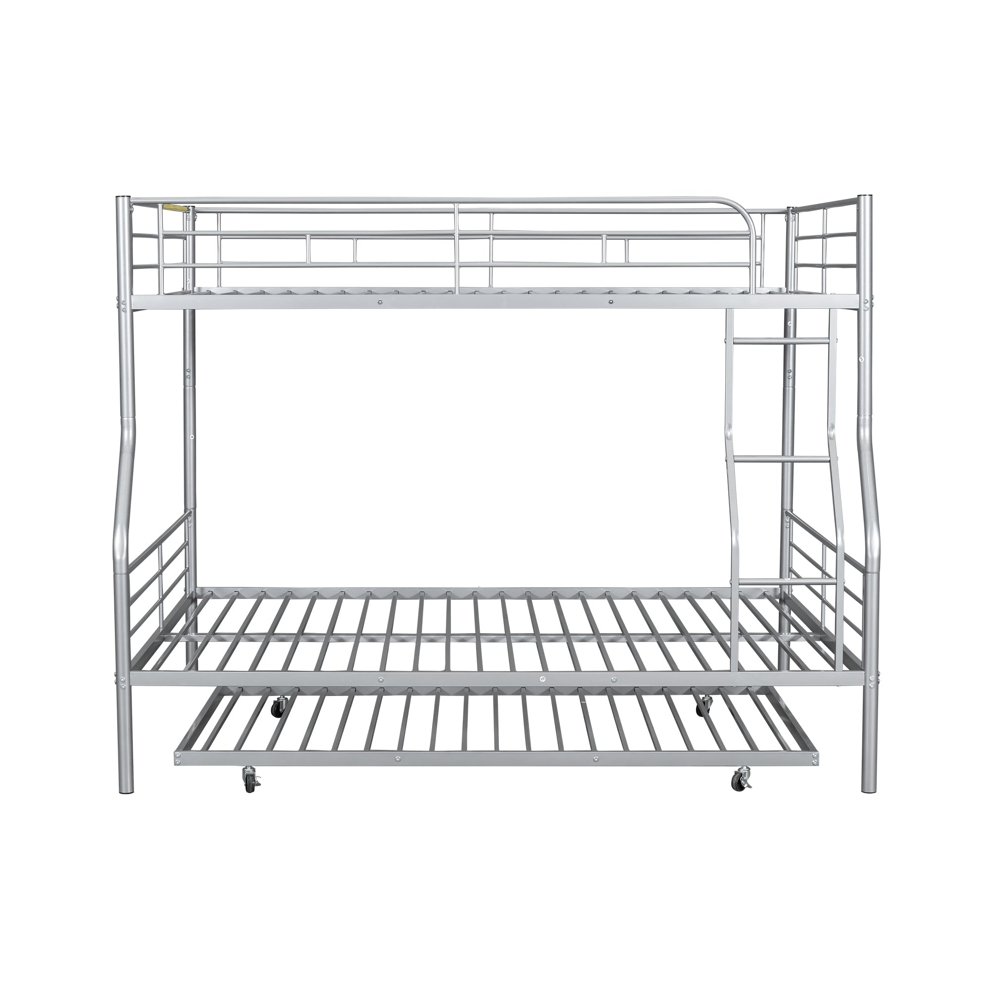 Full XL Over Queen Metal Bunk Bed with Trundle, Silver