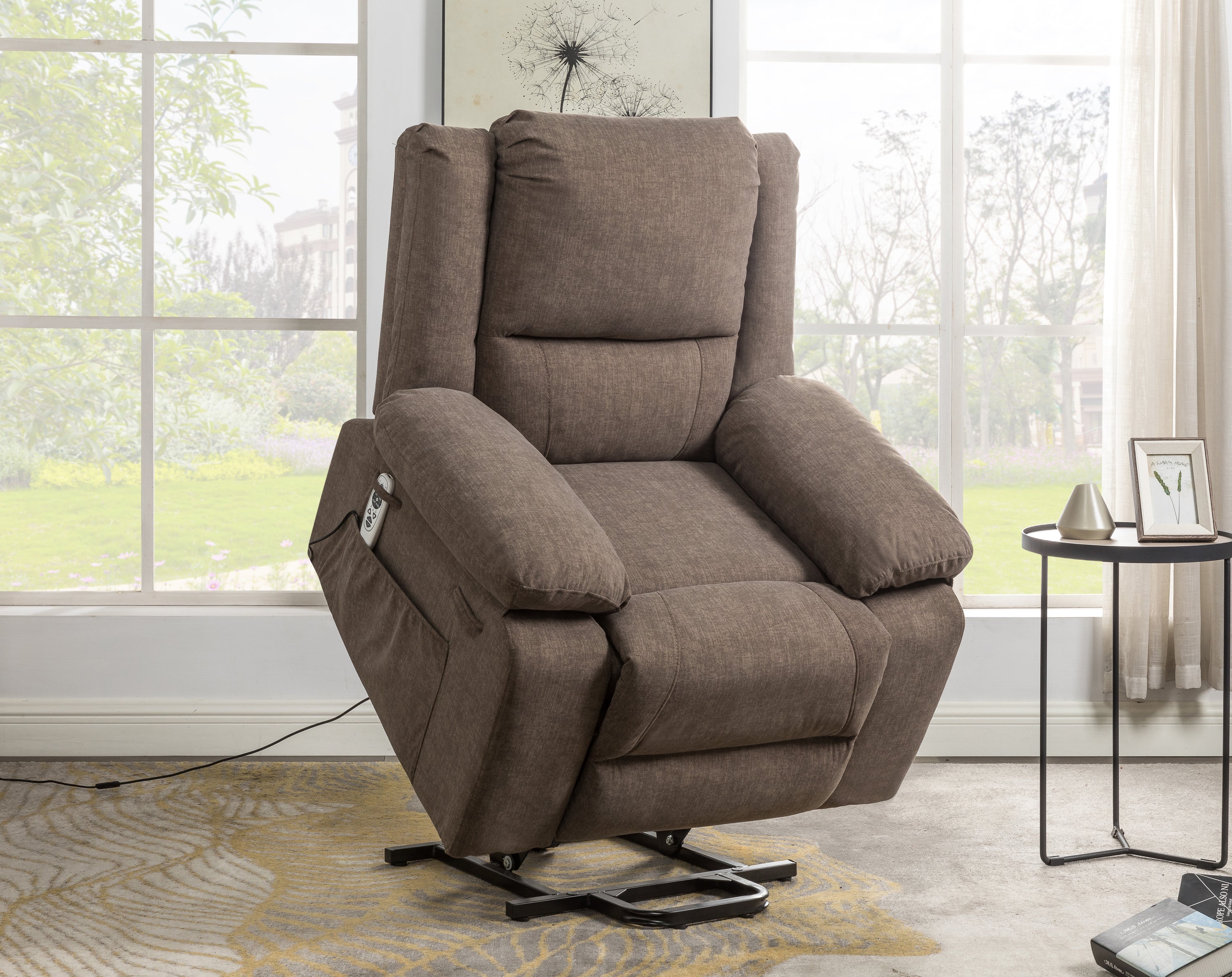 Electric Power Recliner Chair With Massage For Elderly ,Remote Control Multi-function Lifting, Timing, Cushion Heating Chair With Side Pocket Brown