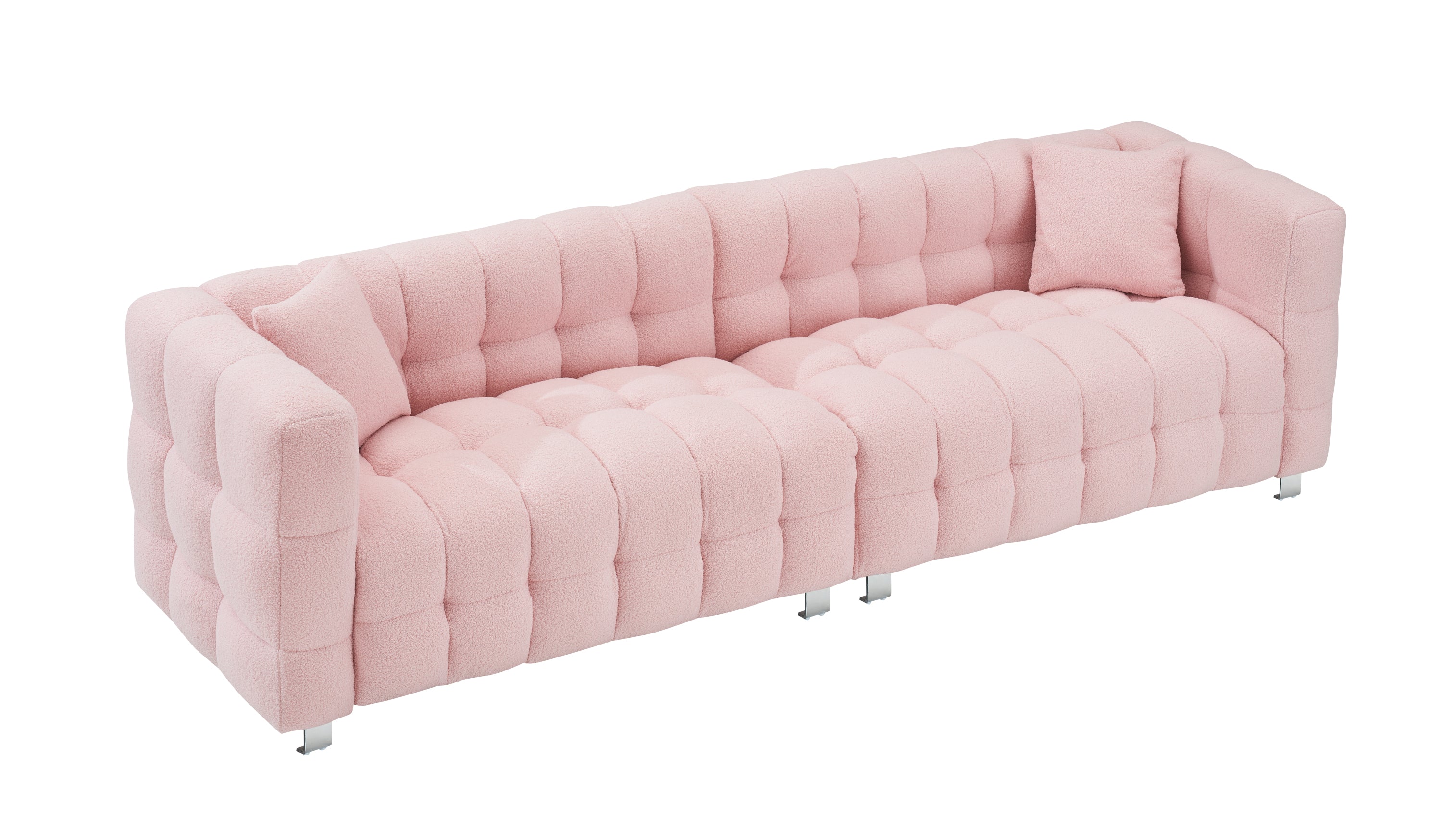 Charming 102-Inch Pink Teddy Fleece Sofa for Living Room, Bedroom, or Apartment - Includes Two Chic Throw Pillows & Sturdily Supported by Hardware Feet