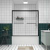 56-60 x 58 in matte black sliding bathtub door with clear glass