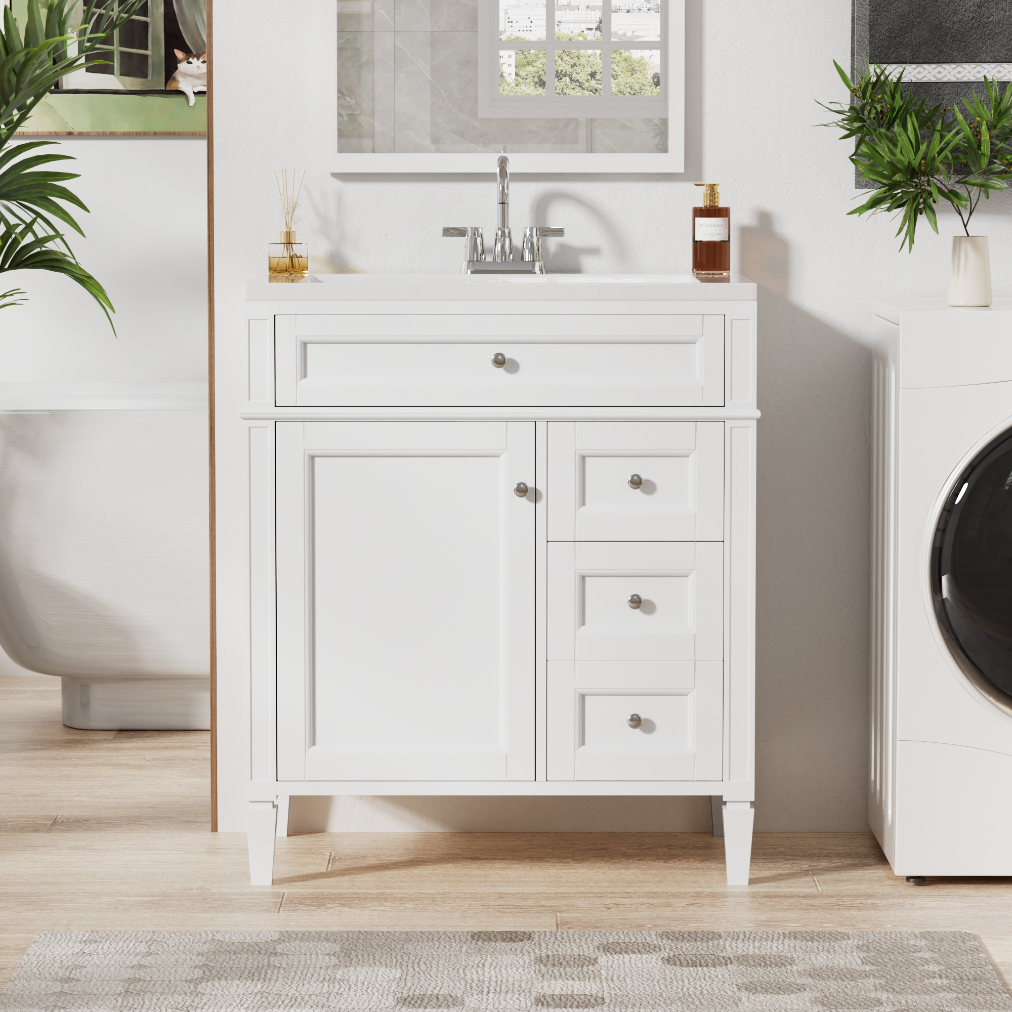 30-inch modern bathroom vanity single sink, angled view
