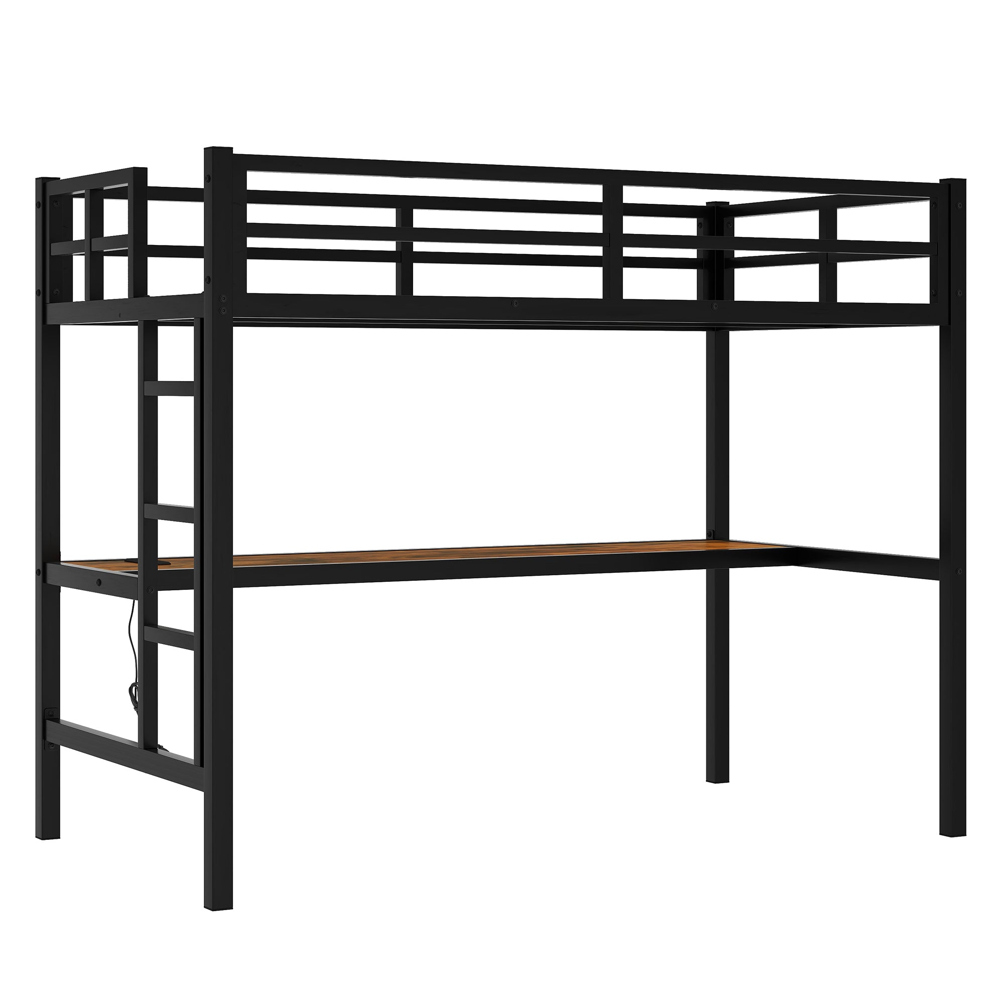 Metal Twin XL Size Loft Bed  with Power Outlet and LED Lighted, Space-Saving, Noise Reduced, Black