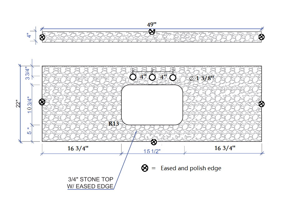 Montary 49x22inch  bathroom stone vanity top  engineered stone carrara white marble color with rectangle undermount ceramic sink and 3 faucet hole with back splash .