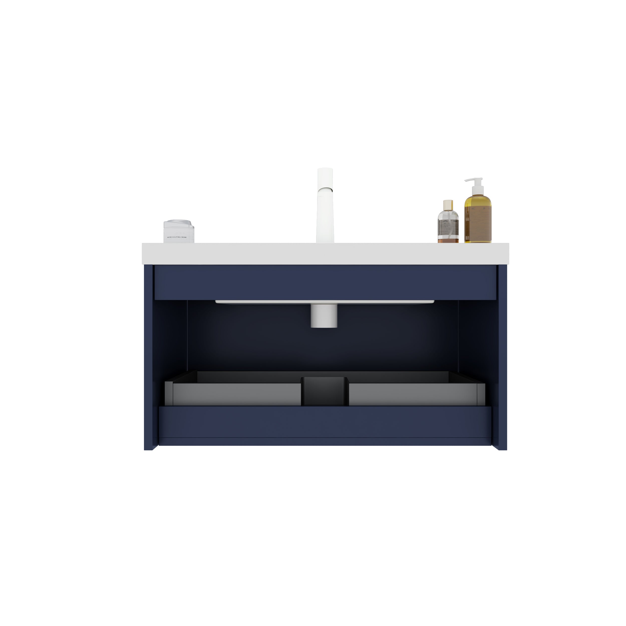 TUYA 30" Bathroom Vanity with Sink, Modern Wall-Mounted Floating Plywood Bathroom Storage Cabinet, Bright White Integrated Basin with Sink Hole Cover and Drain, Pre-assembled, Navy Blue