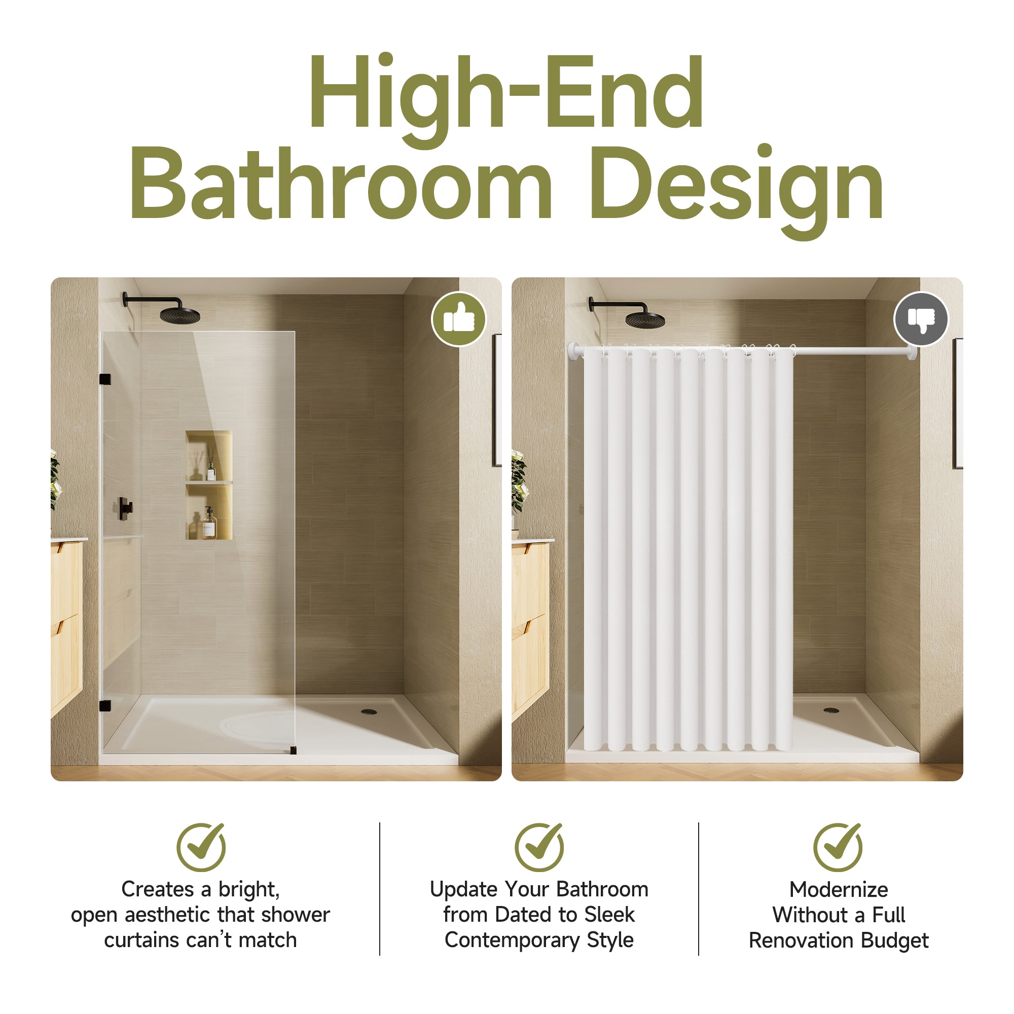 32 x 68 in Frameless Fixed Shower Screen - 32 x 68 in / Matte Black Clamp view 5