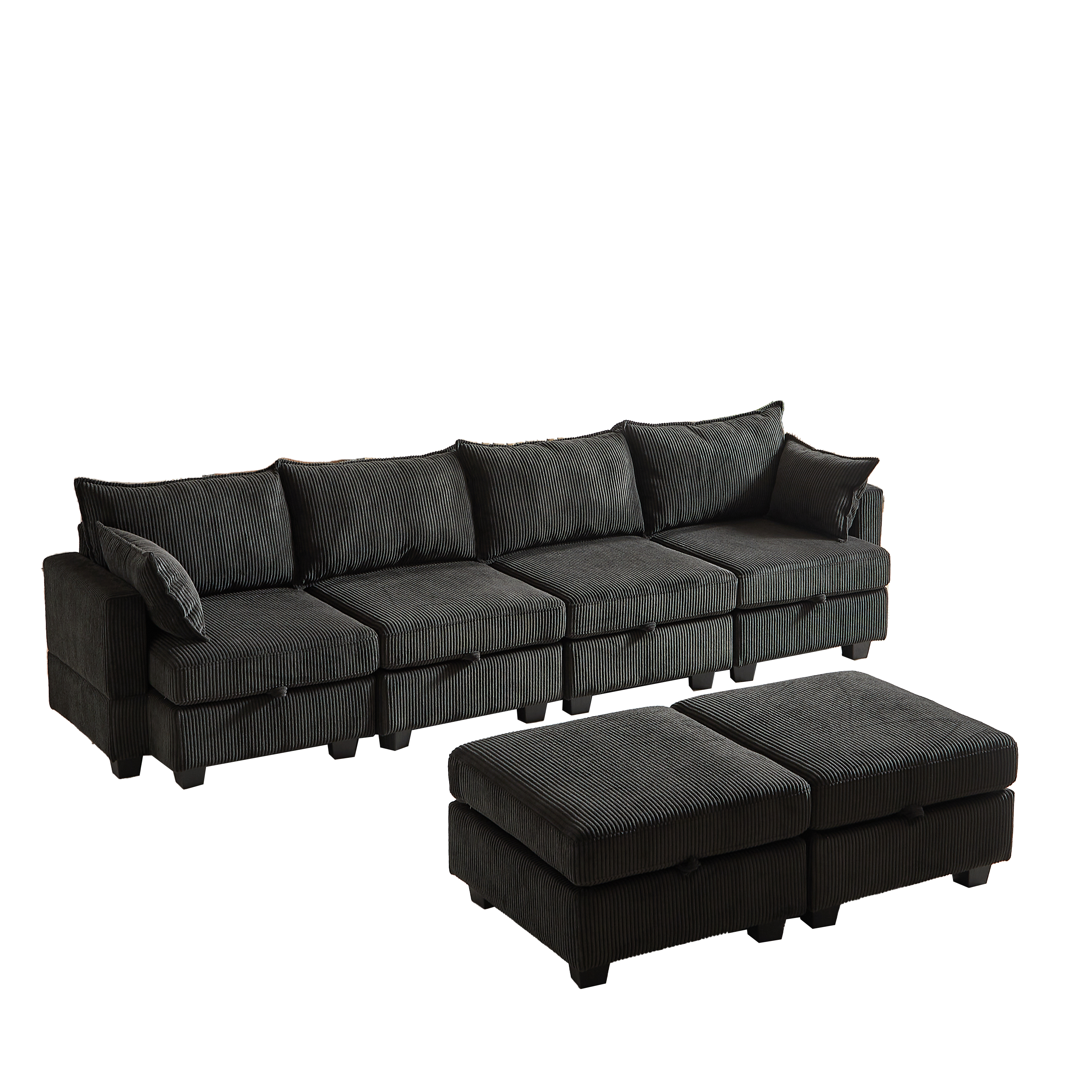 113.5'' Modular Sectiona Corduroy Sofa, Sectional Couches for Living Room U Shaped Sectional Couch with Storage Ottoman, 6 Seats Convertible Sectionals with Chaise