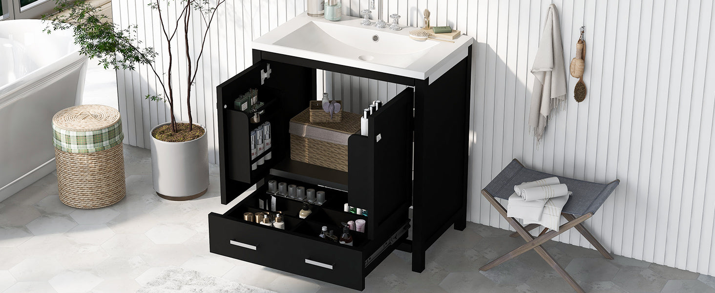 30" Black Bathroom Vanity with Single Sink, Combo Cabinet Undermount Sink, Bathroom Storage Cabinet with 2 Doors and a Drawer, Soft Closing, Multifunctional Storage, Solid Wood Frame