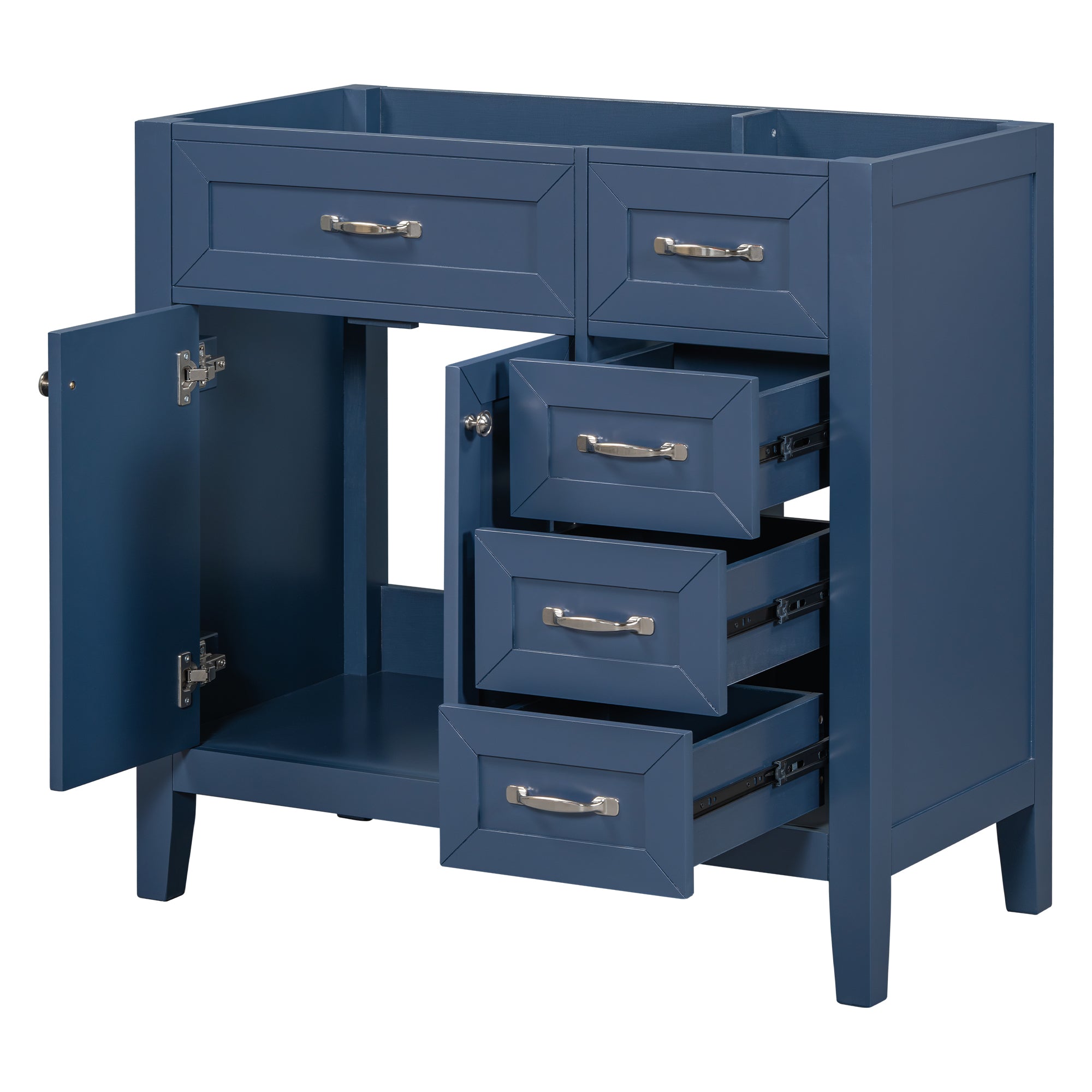 36" Bathroom Vanity without Sink, Cabinet Base Only, Bathroom Cabinet with Drawers, Solid Frame and MDF Board, Blue