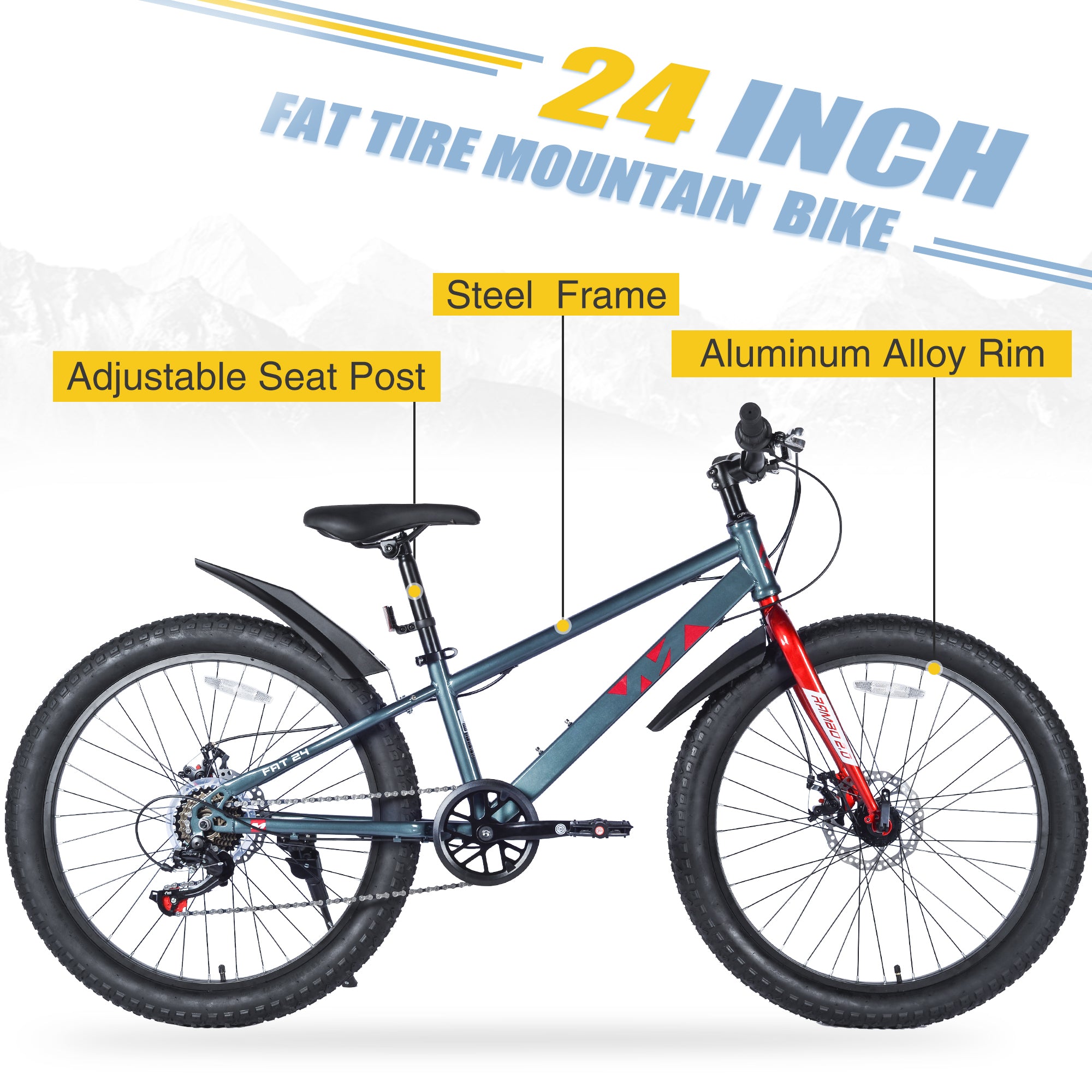 Mountain Bike for Girls and Boys  Mountain 24 inch shimano 7-Speed bike