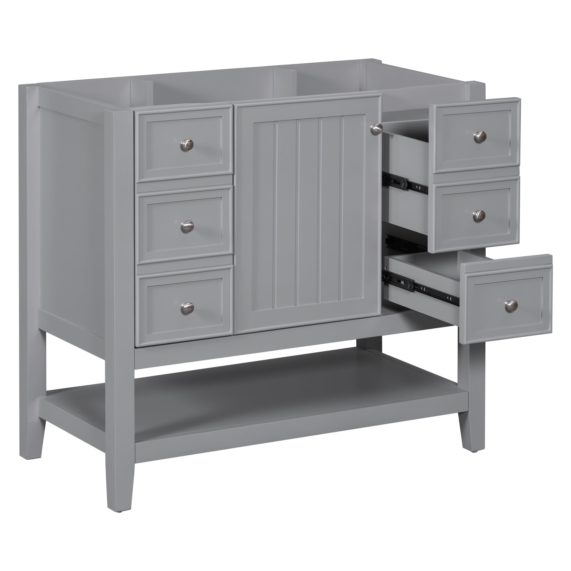 36" Bathroom Vanity without Sink, Cabinet Base Only, One Cabinet and three Drawers, Grey