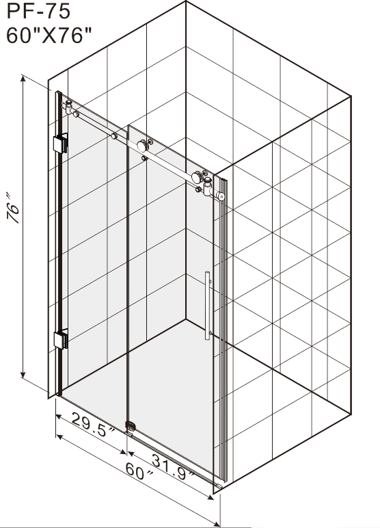 Spare Parts - Frameless Shower Doors 60" W x 76"H with 3/8"(10mm) Clear Tempered Glass, Brushed Nicel Finish