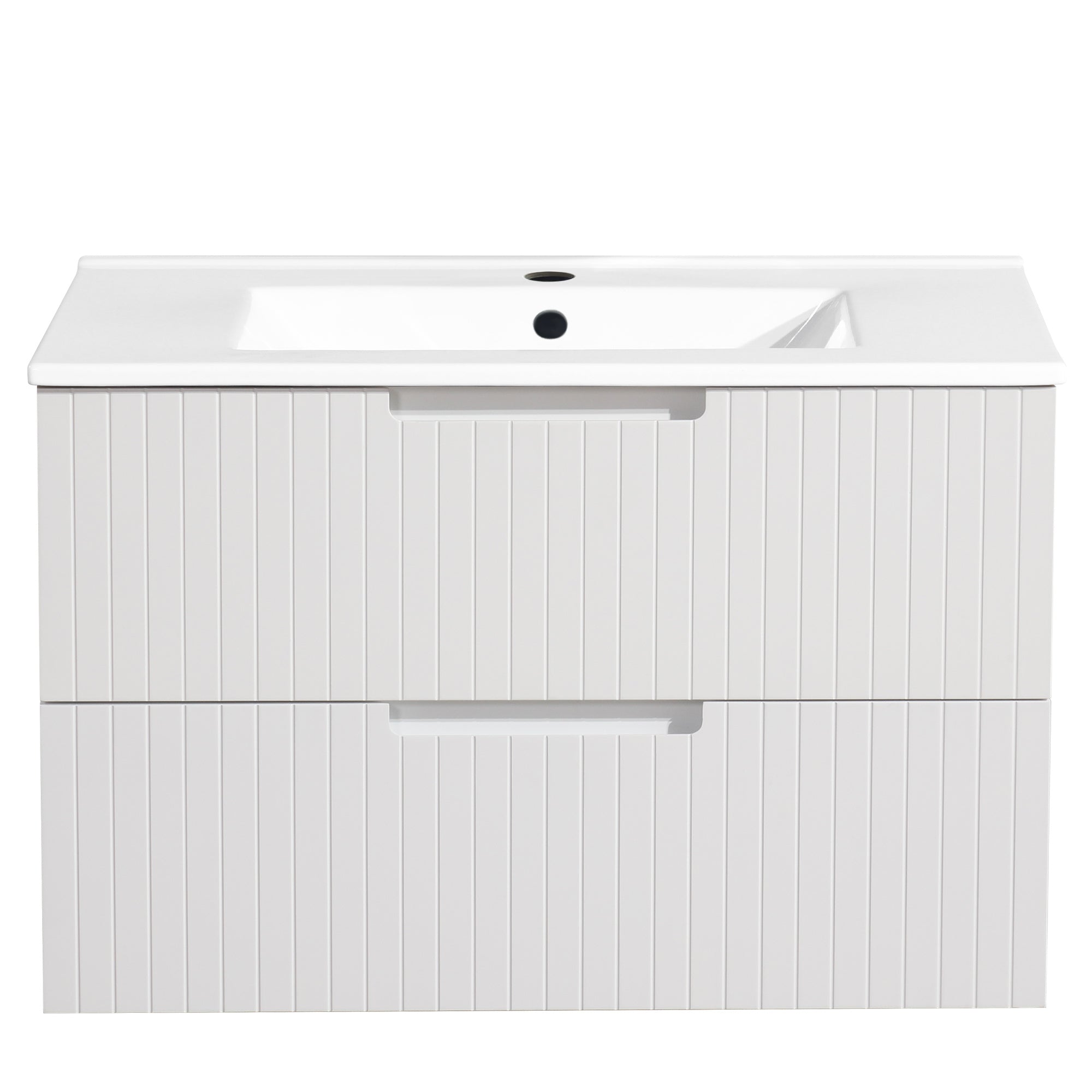 30 Inch Floating Bathroom Vanity with Ceramic Sink Combo Set, Modern Bath Storage Cabinet Vanity with Drawers Wall Mounted Vanity for Bathroom, White