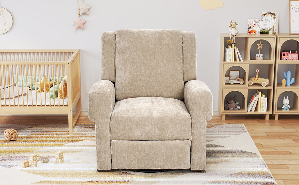 Brown manual swivel rocker recliner chair, front view