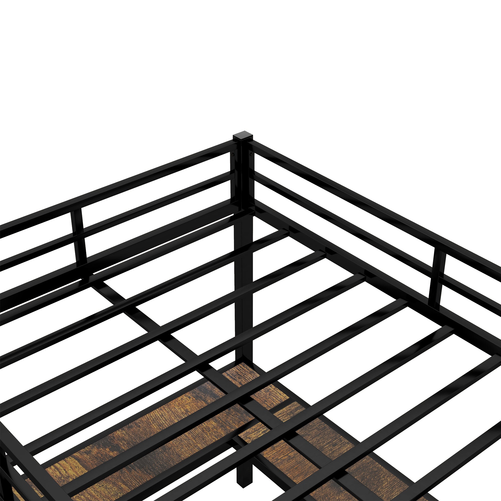 Full Metal Loft Bed with Desk and Shelves, Loft Bed with Ladder and Guardrails, Loft Bed Frame for Bedroom, Black (Old SKU: W1307S00018)