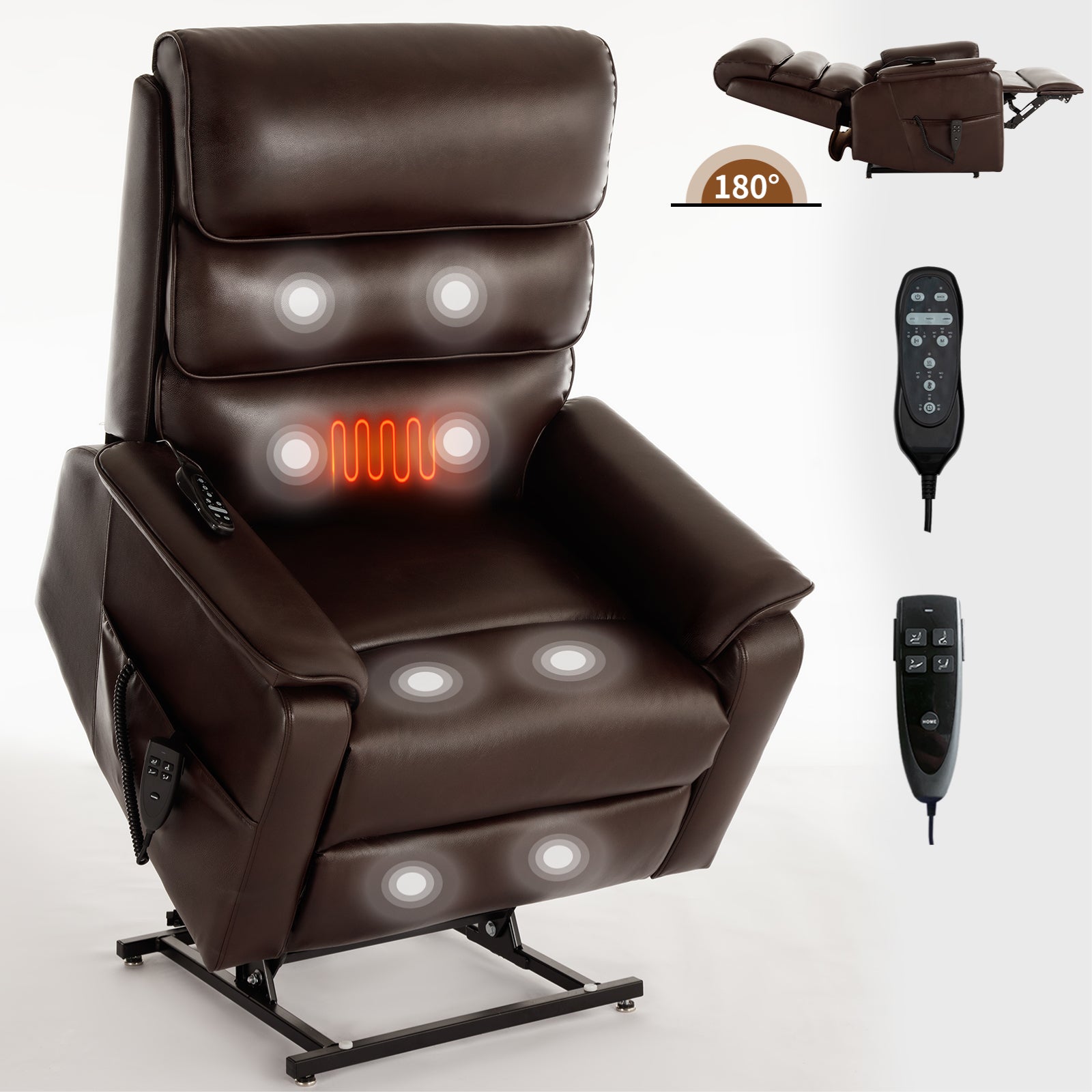 Brown Leatheraire Dual Motor Infinite Position Up to 350 LBS Power Lift Recliner Chair with Power-Remote, Heat Massage and Heavy Duty Motion Mechanism