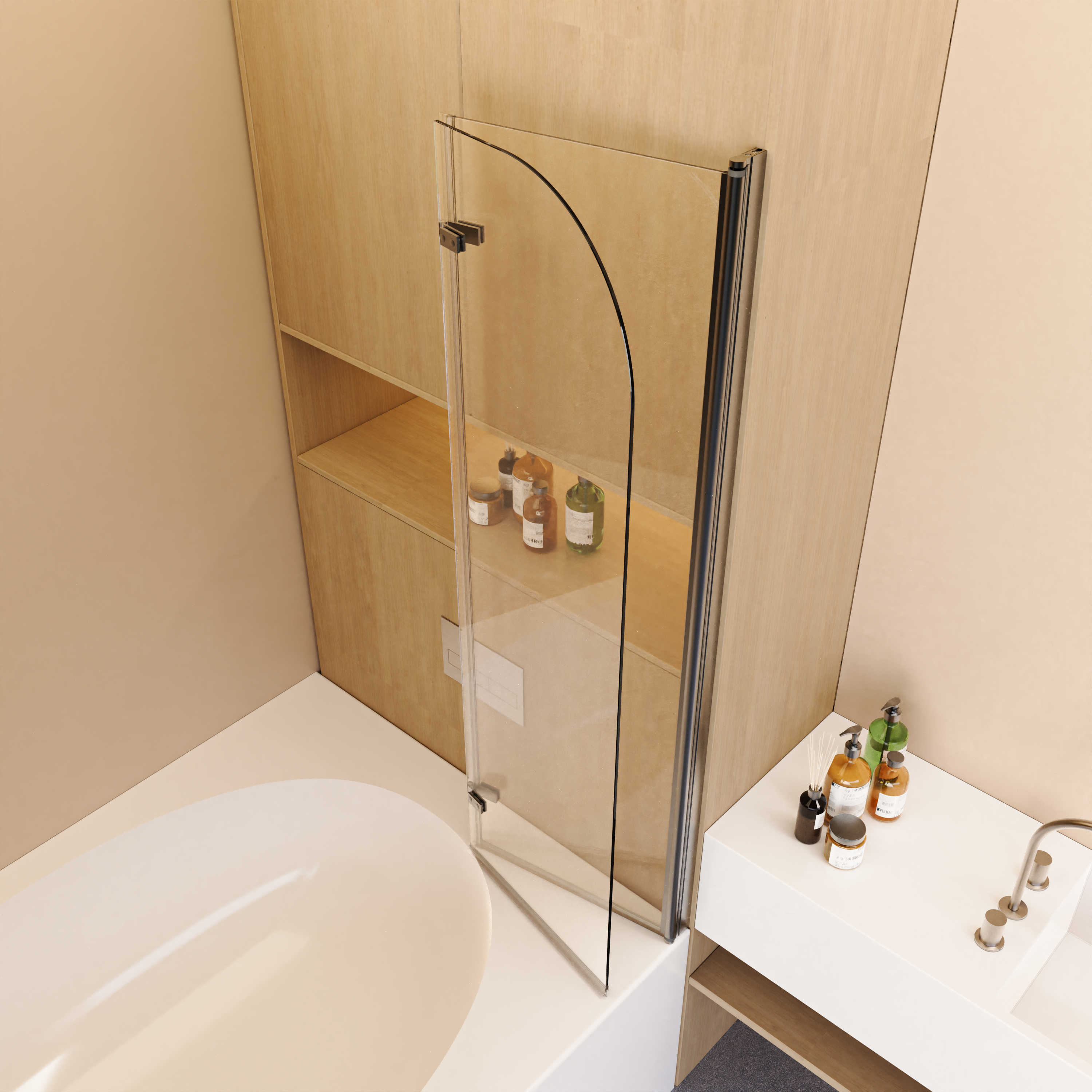 34" W x 58" H Frameless Folding Pivot Bathtub Door, 1/4" (6mm) Thick SGCC Clear Tempered Glass