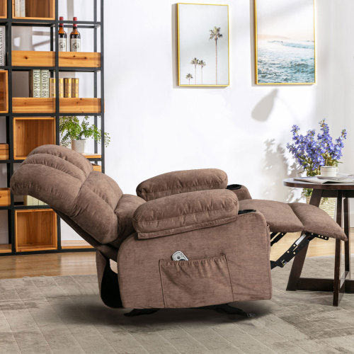 Vanbow.Recliner Chair Massage Heating sofa with USB and side pocket 2 Cup Holders (Brown)