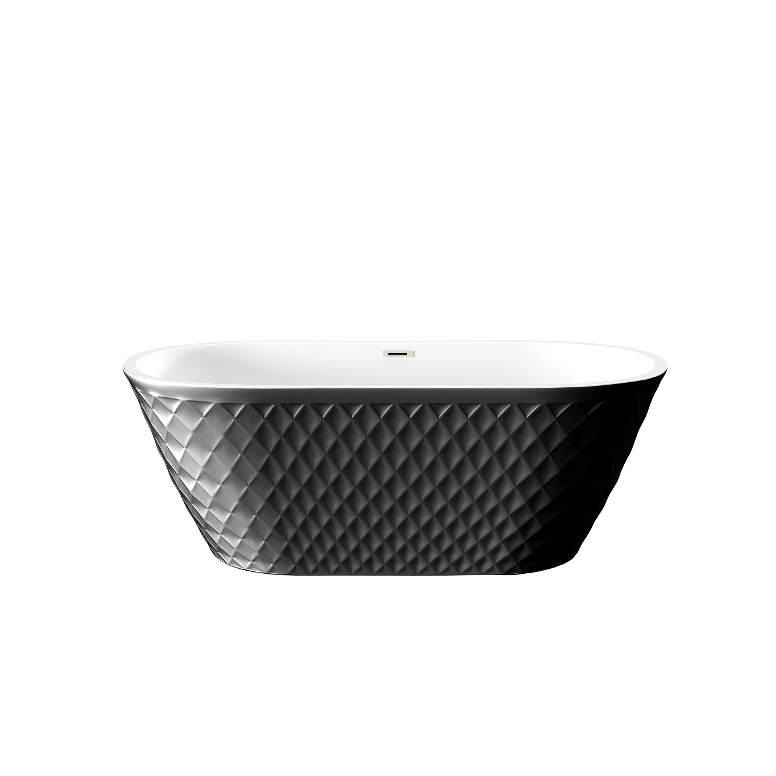 67'' acrylic freestanding bathtub with unique diamond pattern design: spacious oval shape, Black finish, brushed nickel overflow and pop-up drain CUPC Certificate