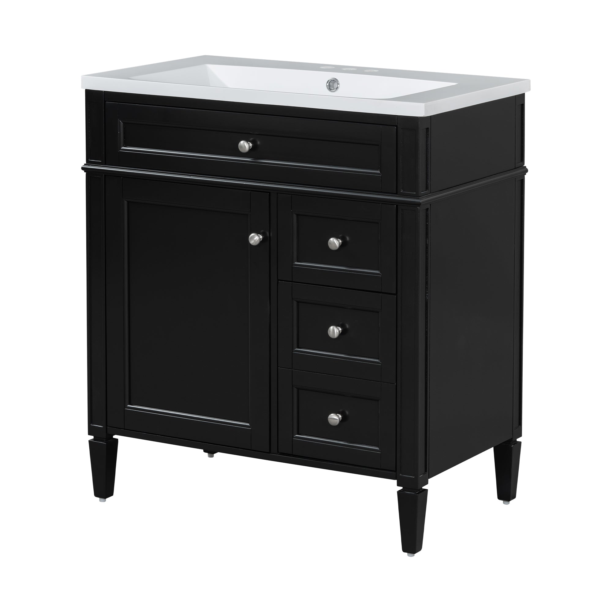 30'' Bathroom Vanity with Top Sink, Modern Bathroom Storage Cabinet with 2 Drawers and a Tip-out Drawer, Single Sink Bathroom Vanity