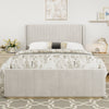 King Size Corduroy Upholstered Bed Frame with Vertical Stripe Wingback Headboard and High Footboard, Light Grey