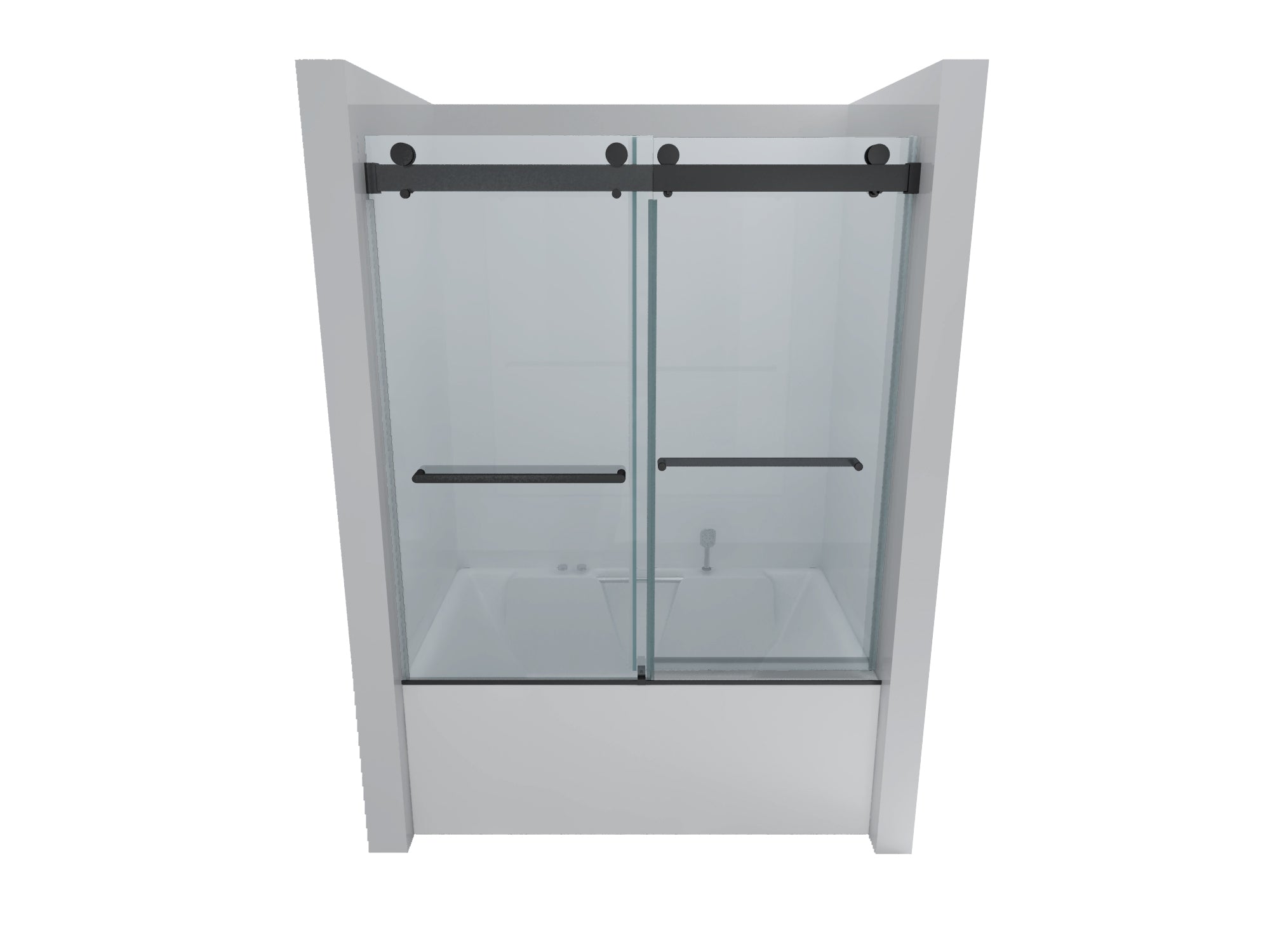 56-60"W x 62"H Frameless Double Sliding Tub Door, Bypass Tub Shower Door Soft Closing, Matte Black 24D02-T60MBX