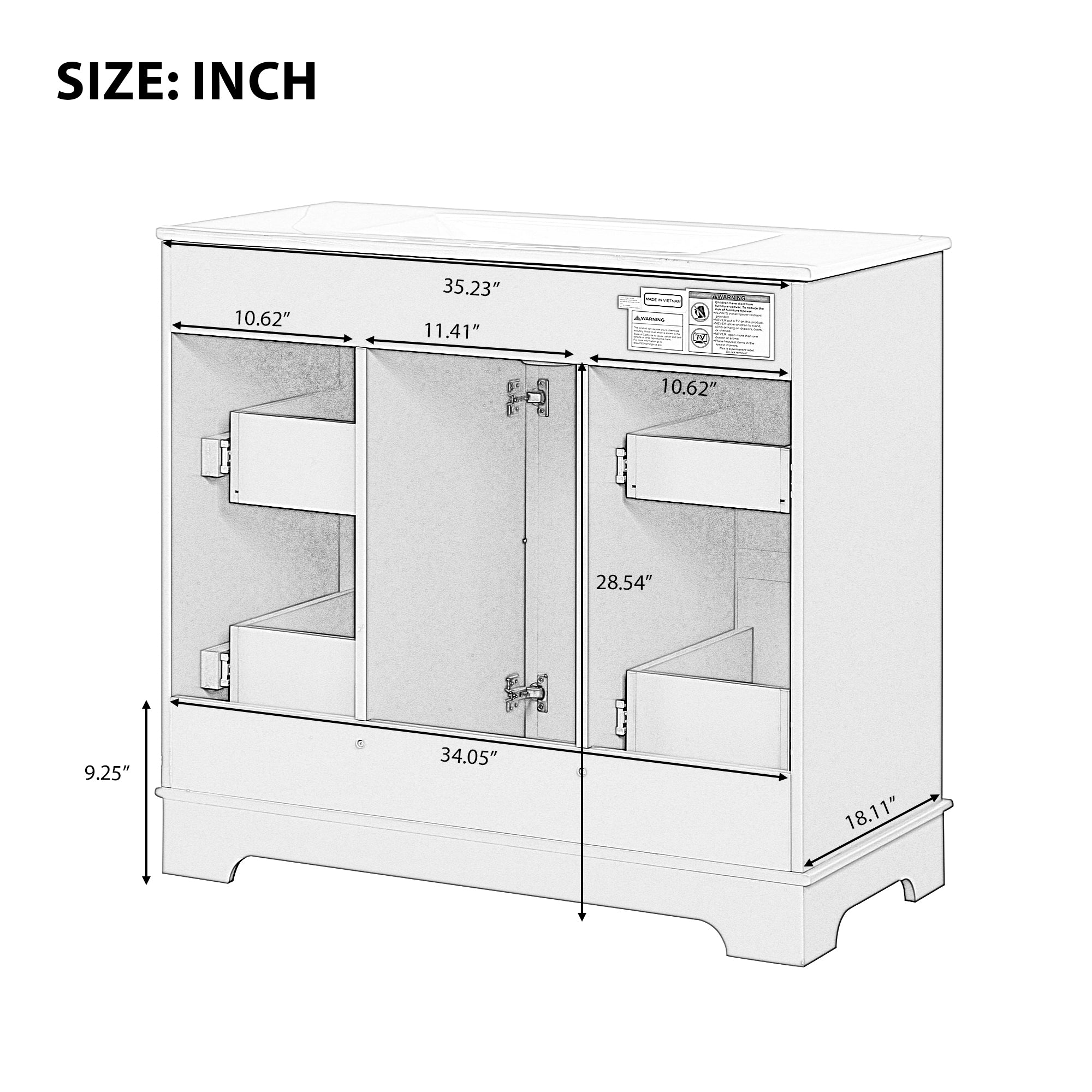 36" Bathroom Vanity with Sink, One Cabinet with Three drawers and One Flip Drawer, Solid Wood and MDF Board, Green