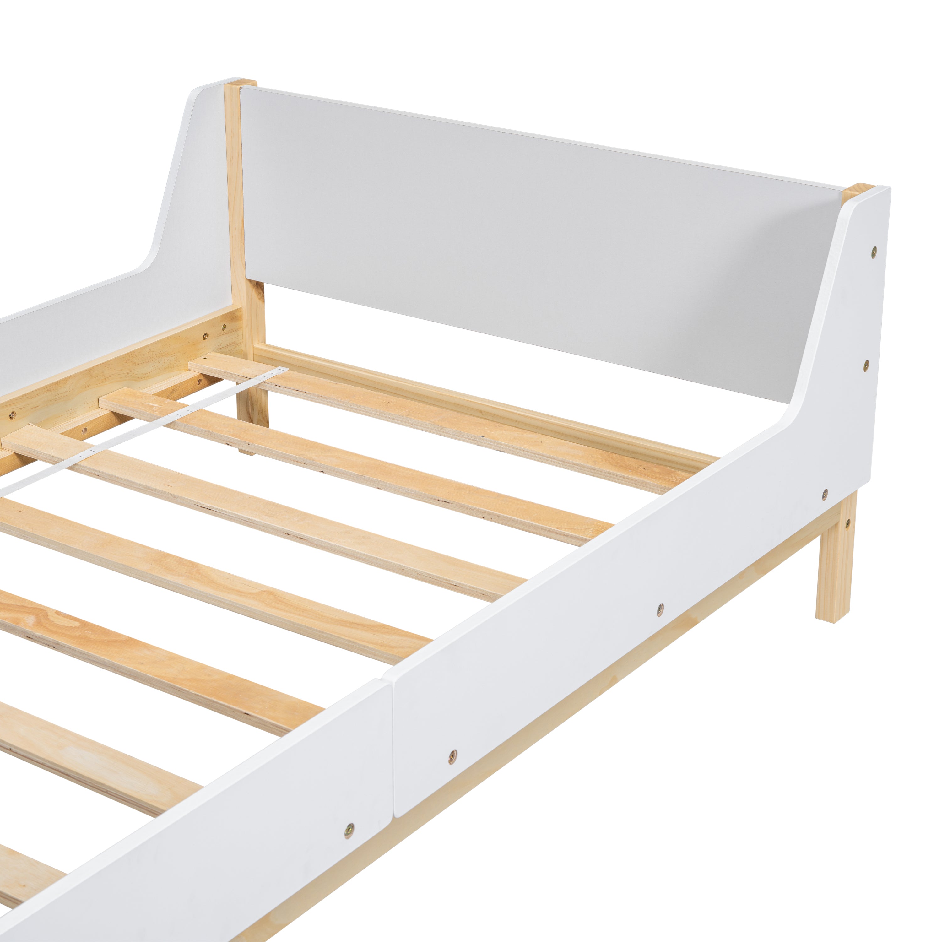 Twin Bed with Headboard, Footboard, Safeguards,  Built-in Bed-end Book Storage Rack ,White