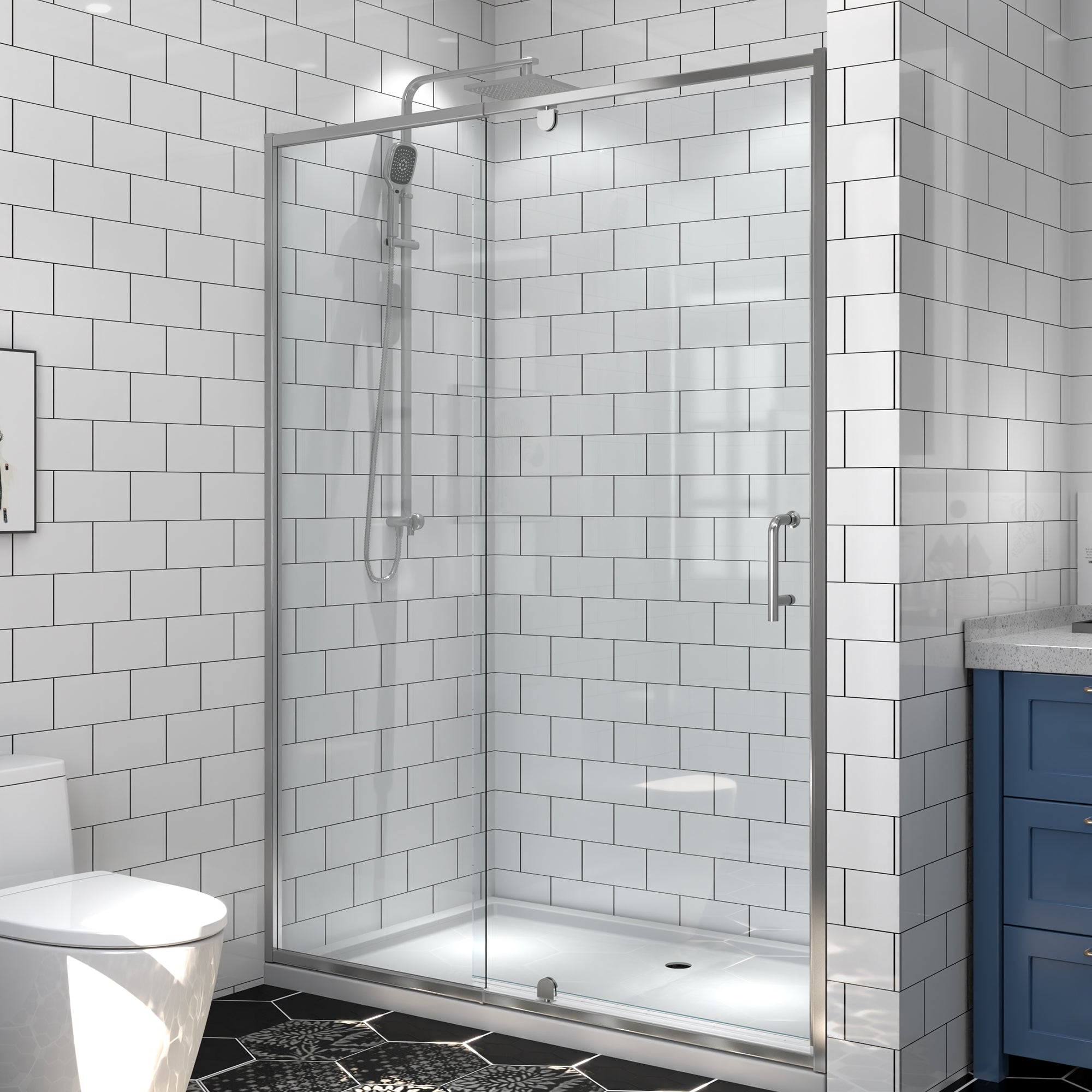 54 x 71 in Pivot Glass Shower Door - 54 x 71 in / Chrome view 2