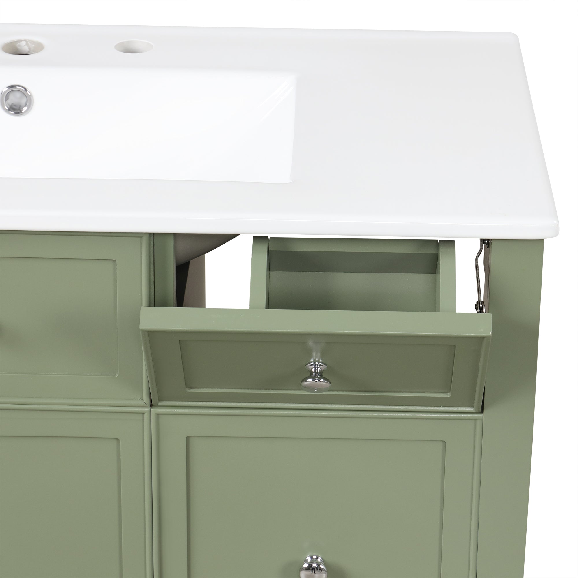 36" Bathroom Vanity with Sink, One Cabinet with Three drawers and One Flip Drawer, Solid Wood and MDF Board, Green