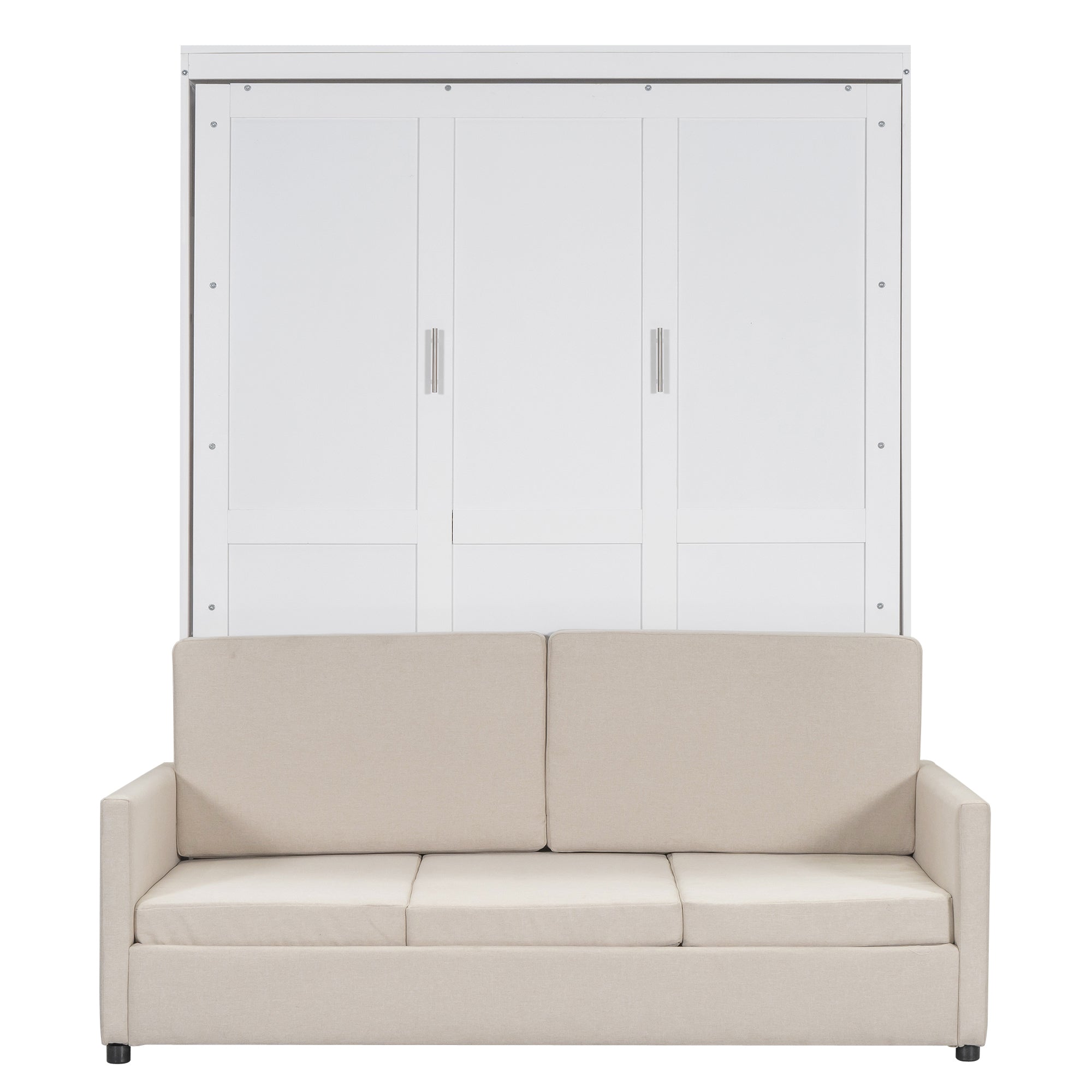 Queen Size Murphy Bed Wall Bed with Cushion, White